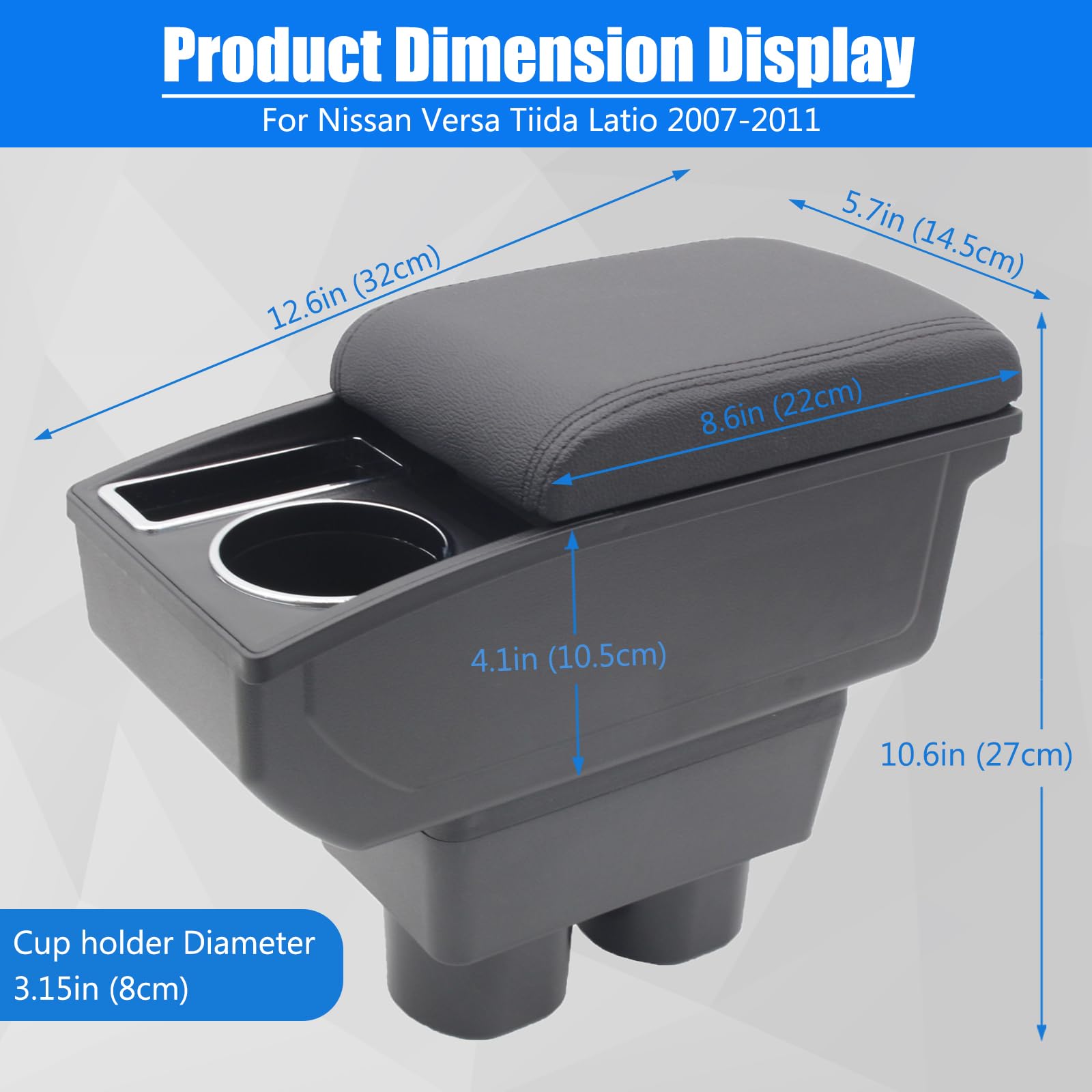 Car Armrest Box For Nissan Versa Tiida Latio 2007-2011 Auto Accessories Center Console Leather Arm Rest Double-Layer Storage Space With Cup Holder (Black Thread)