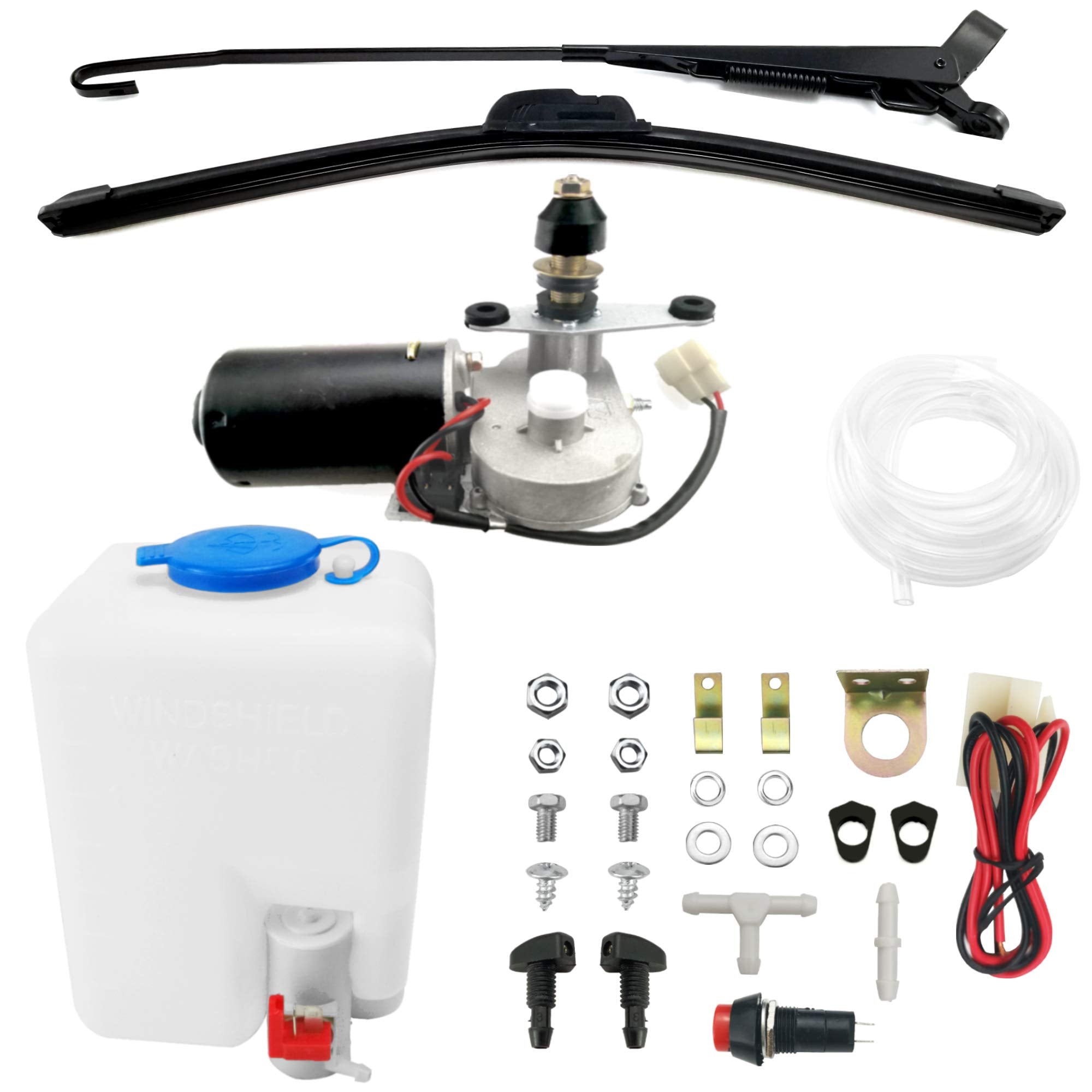 Electric UTV windshield Wiper Kit, 12V Electric Motor, Universal Power Wiper Kit (90 Wipe Sweep) with Washer Pump Kit For Polari