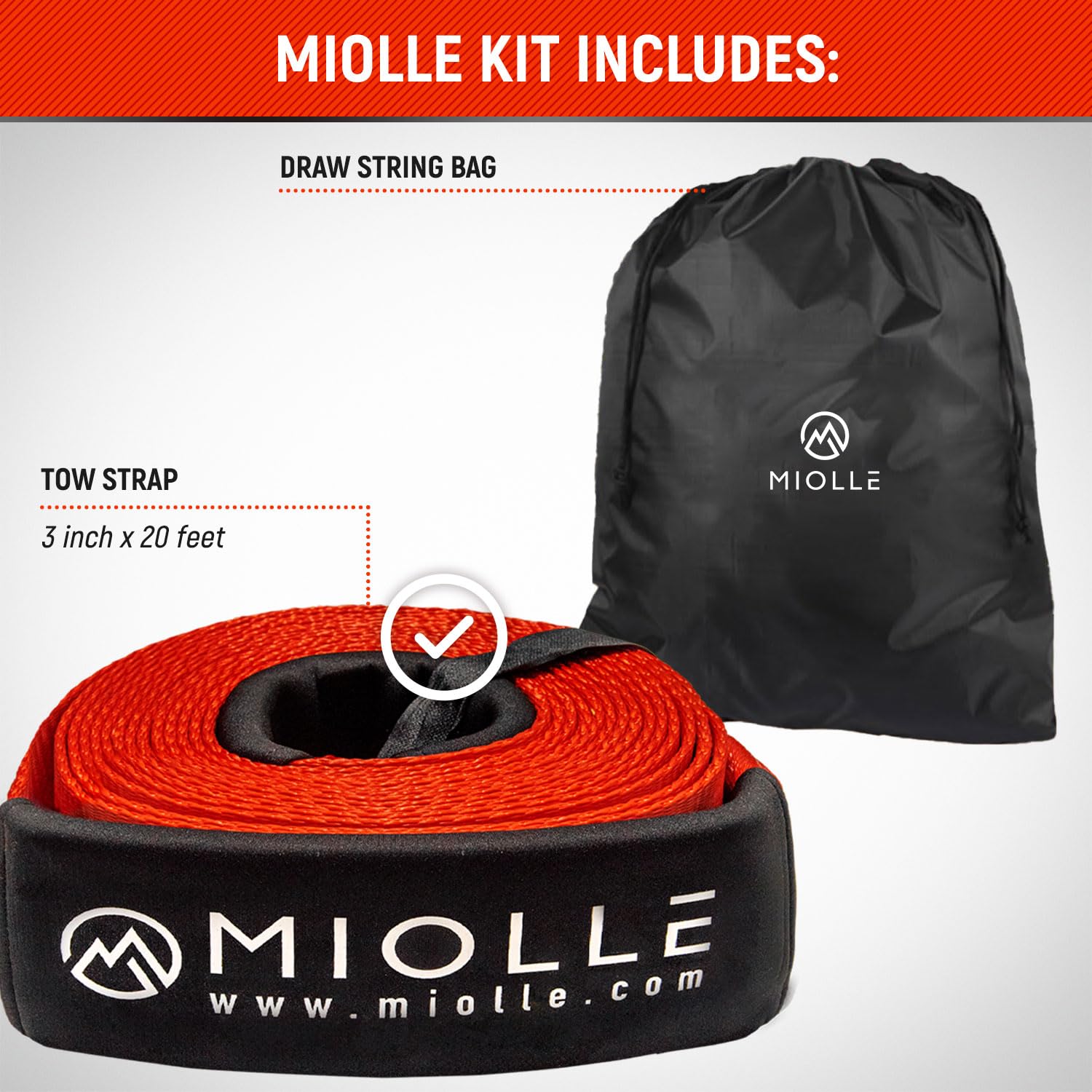 Miollegear Tow Strap 3   X20- 33400Lbs Mbs Recovery Strap Kit Includes: Tow Rope, Storage Case