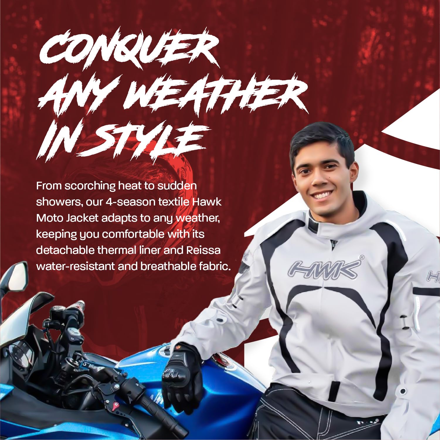 Hwk Waterproof Motorcycle Jacket For Men & Women With Ce Armor, High Visibility And Adjustable Polyester - Dirt Bike Gear For En