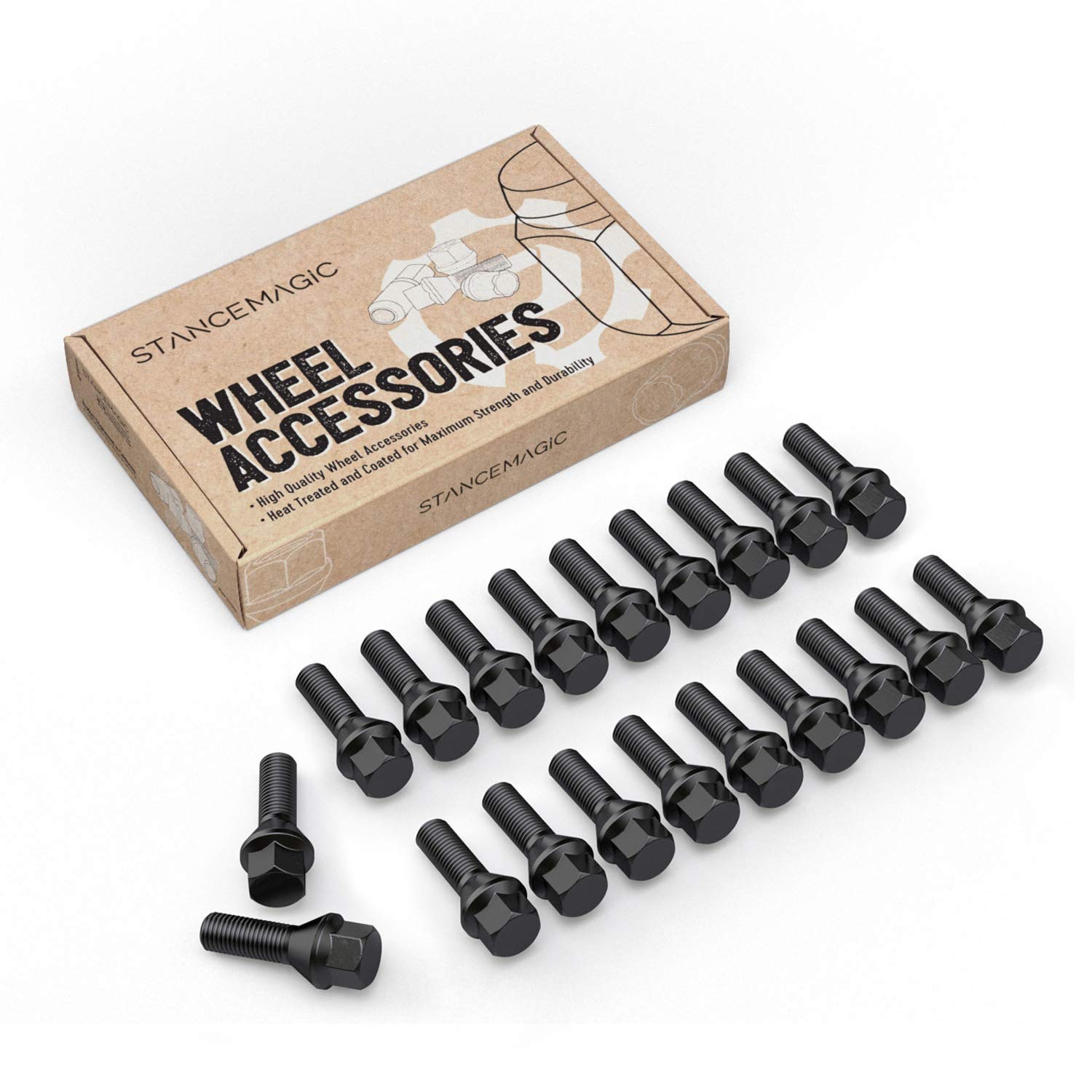 20Pcs Extended Black 12X1.5 Lug Bolts (30Mm Shank Length, Cone Seat) Not Oem Length - Compatible With Bmw 128I 135I 318I 320I 32