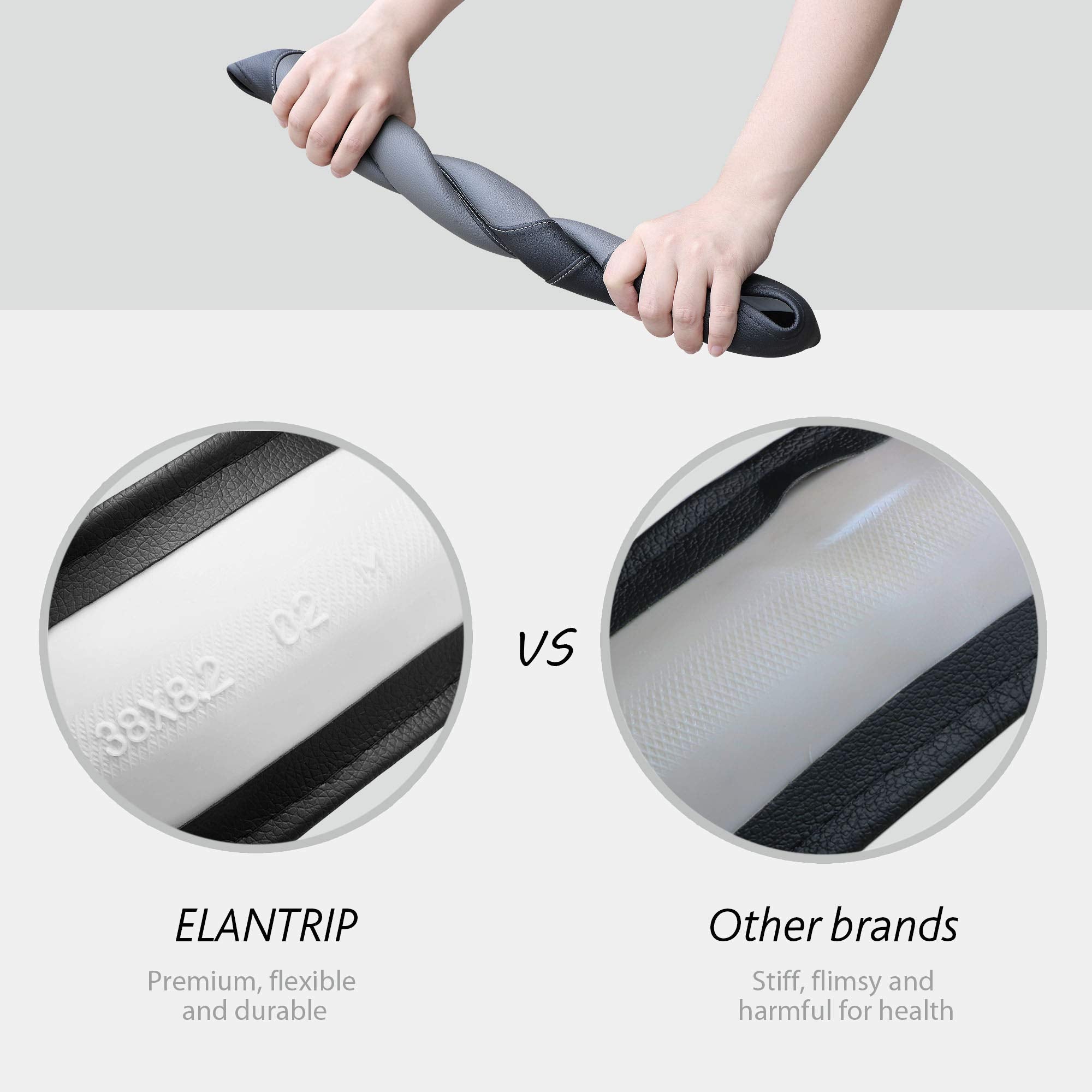 Elantrip Steering Wheel Cover Leather 15 1/2 To 16 Inch Universal Large Soft Grip Breathable For Car Truck Suv Jeep Anti Slip Be