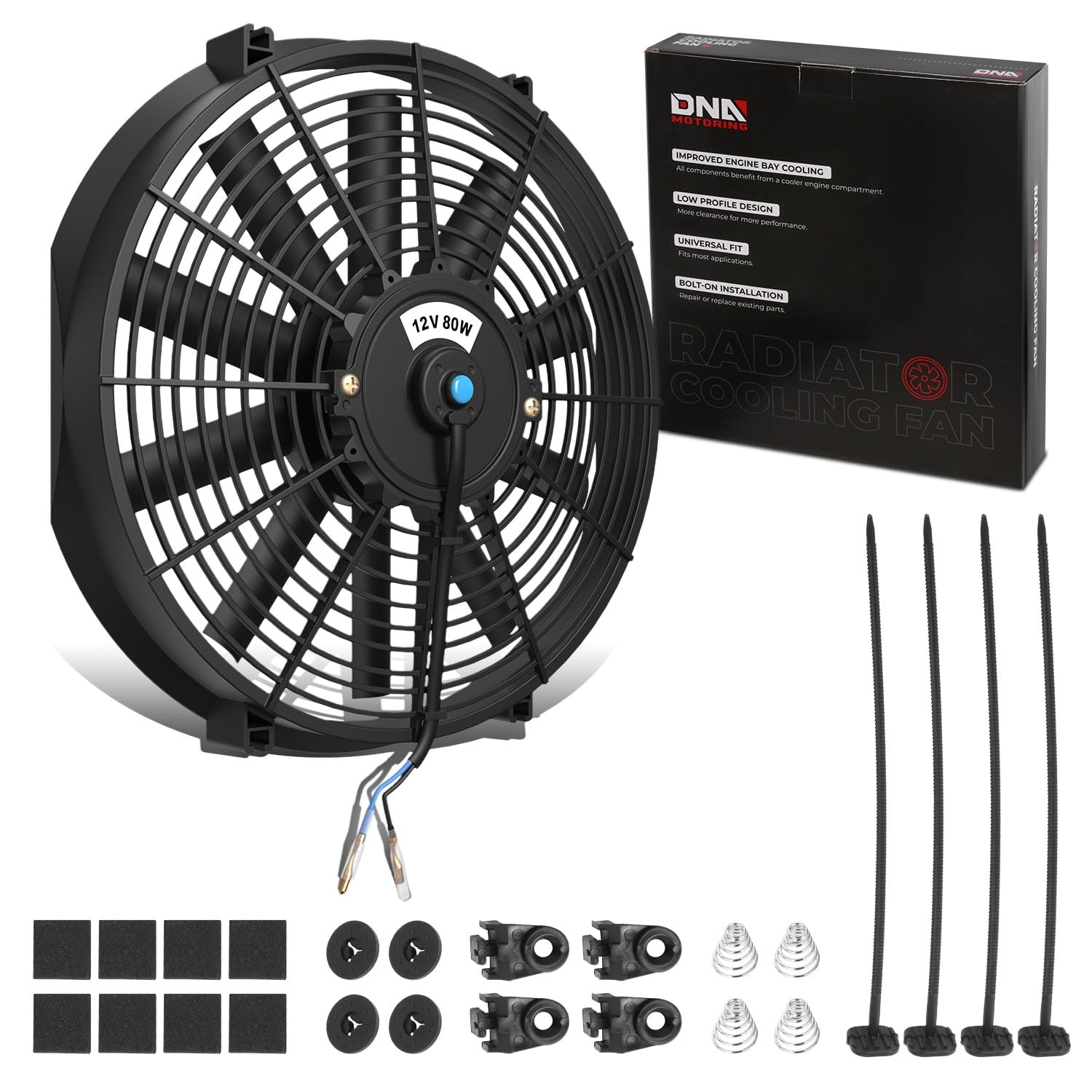 Dna Motoring 14 Inch High Performace Electric Cooling Slim Radiator Fan With Mount Kit, Black, Raf-14+Fmk