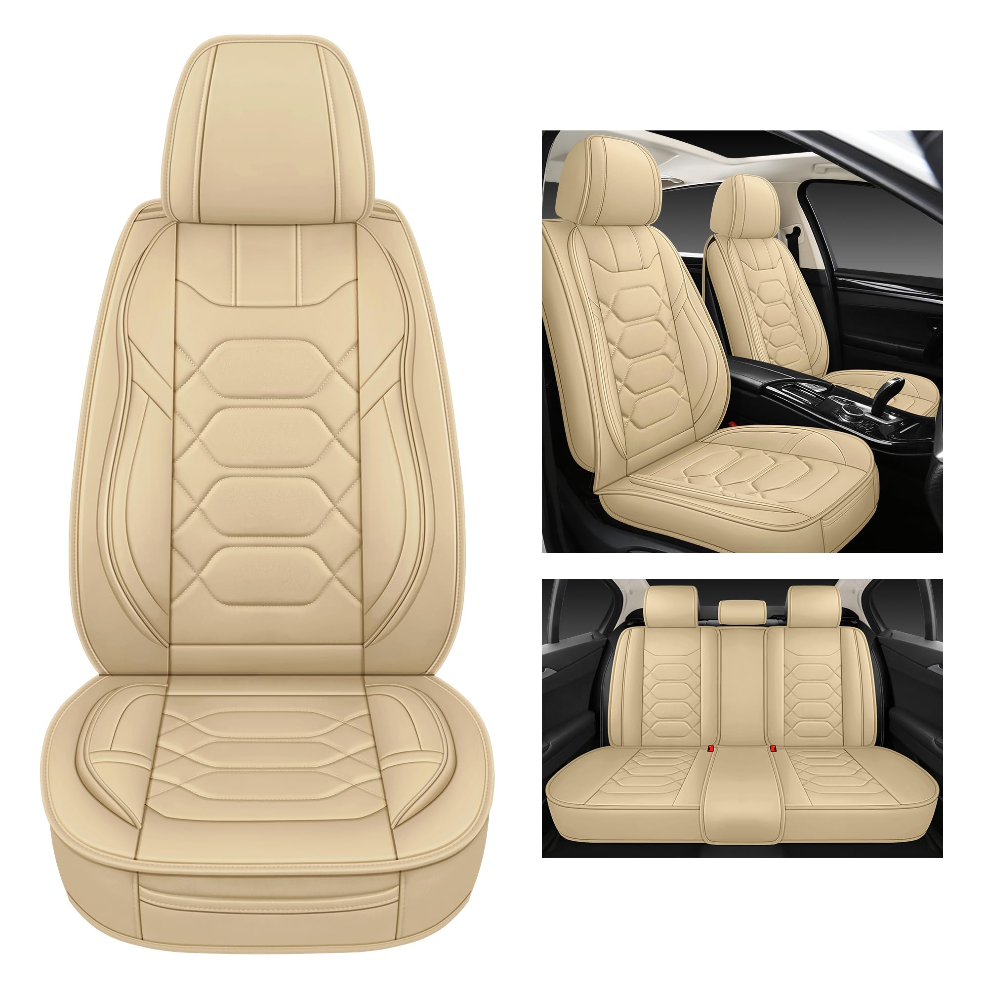 Pariitadin Leather Car Seat Covers Full Set, Waterproof Breathable Faux Leather Automotive Seat Covers For Cars, Non-Slip Car In