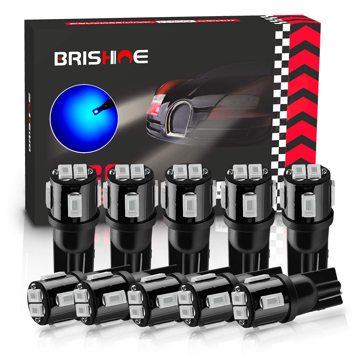 Brishine 194 Led Bulbs Extremely Bright Ultra Blue 5630 Chipsets 168 2825 175 T10 W5W Led Replacement Bulbs For Car Interior Dom