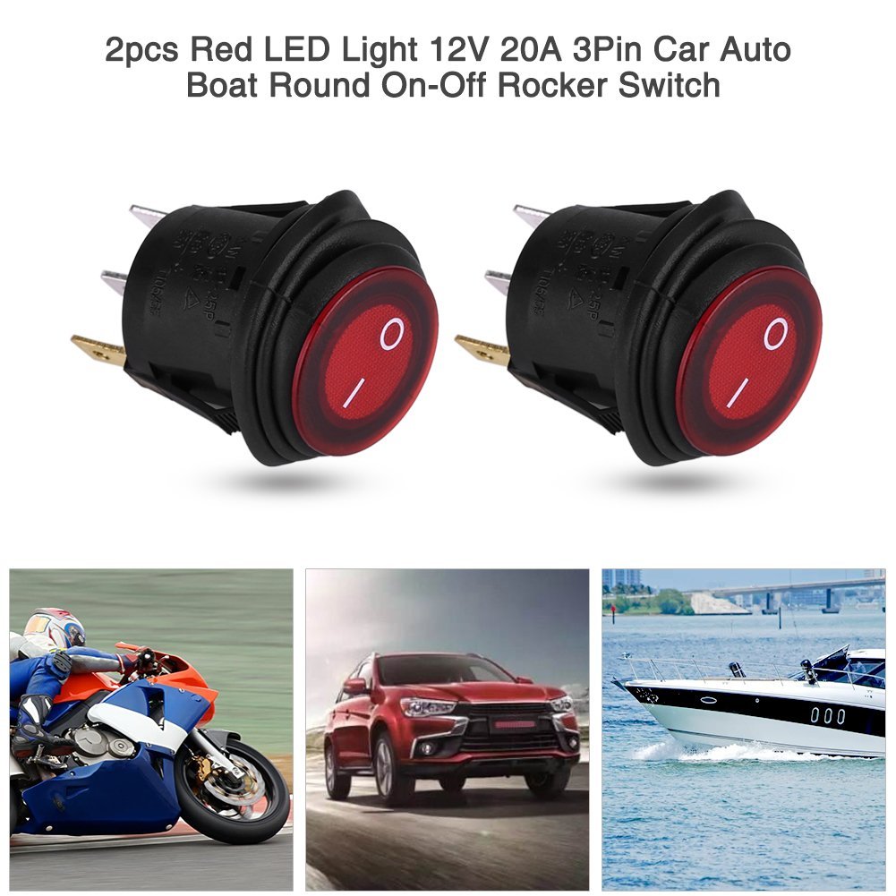 Keenso Rocker Switch 12/24V 3Pin Red LED Toggle Switch Waterproof Round Button Rocker Toggle Switch for Car Auto Boat Truck