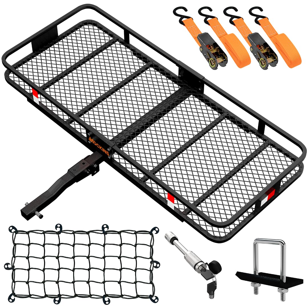 Mockins 60''X24''X6'' Heavy Duty Trailer Hitch Cargo Carrier With 500 Lbs. Capacity | Great For Camping, Road Trips, Moving & Mo