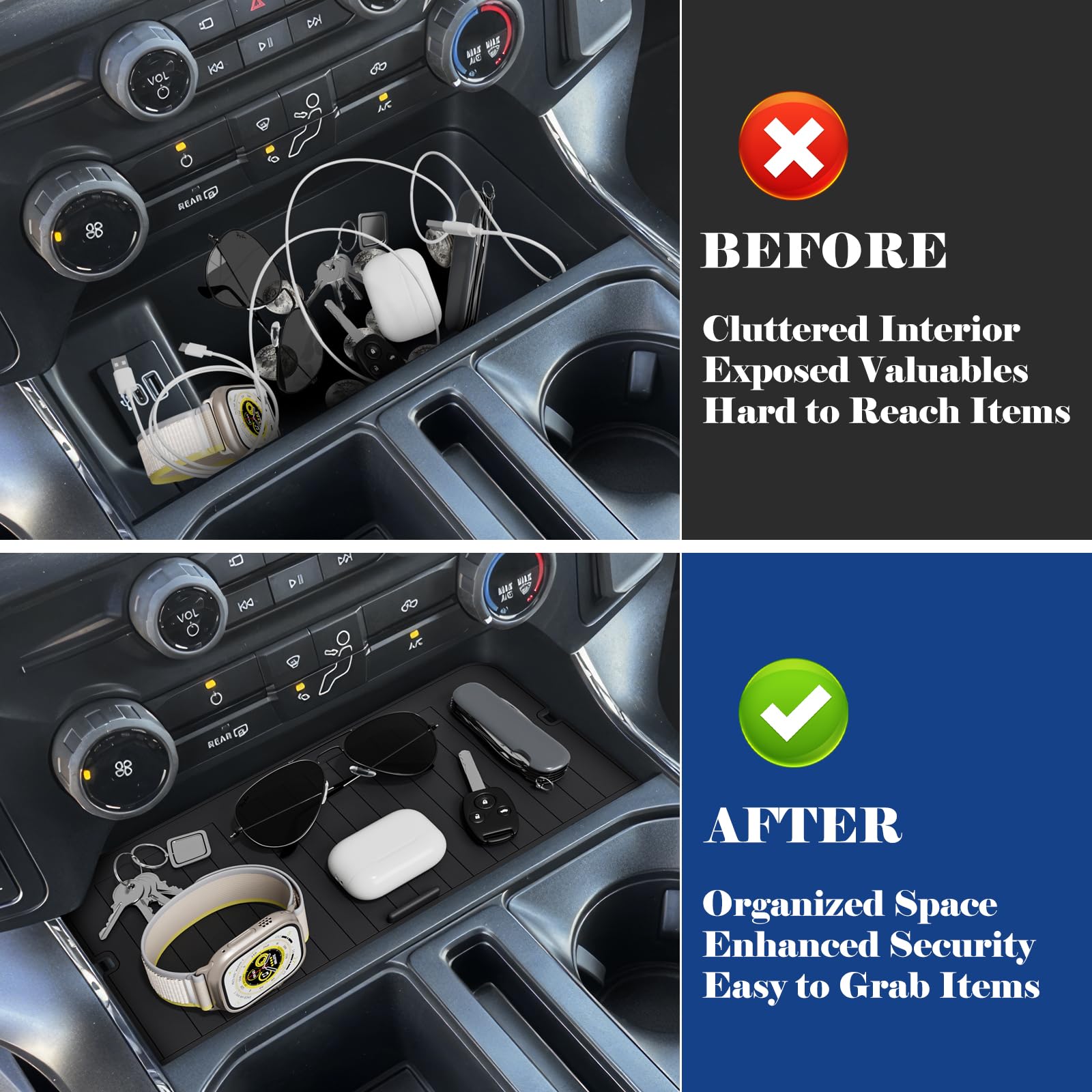 Center Console Compartment Cover Organizer for Ford F150 Accessories 2021-2024 2025 & Lightning XLT 2022 2023 2024 Middle Consol