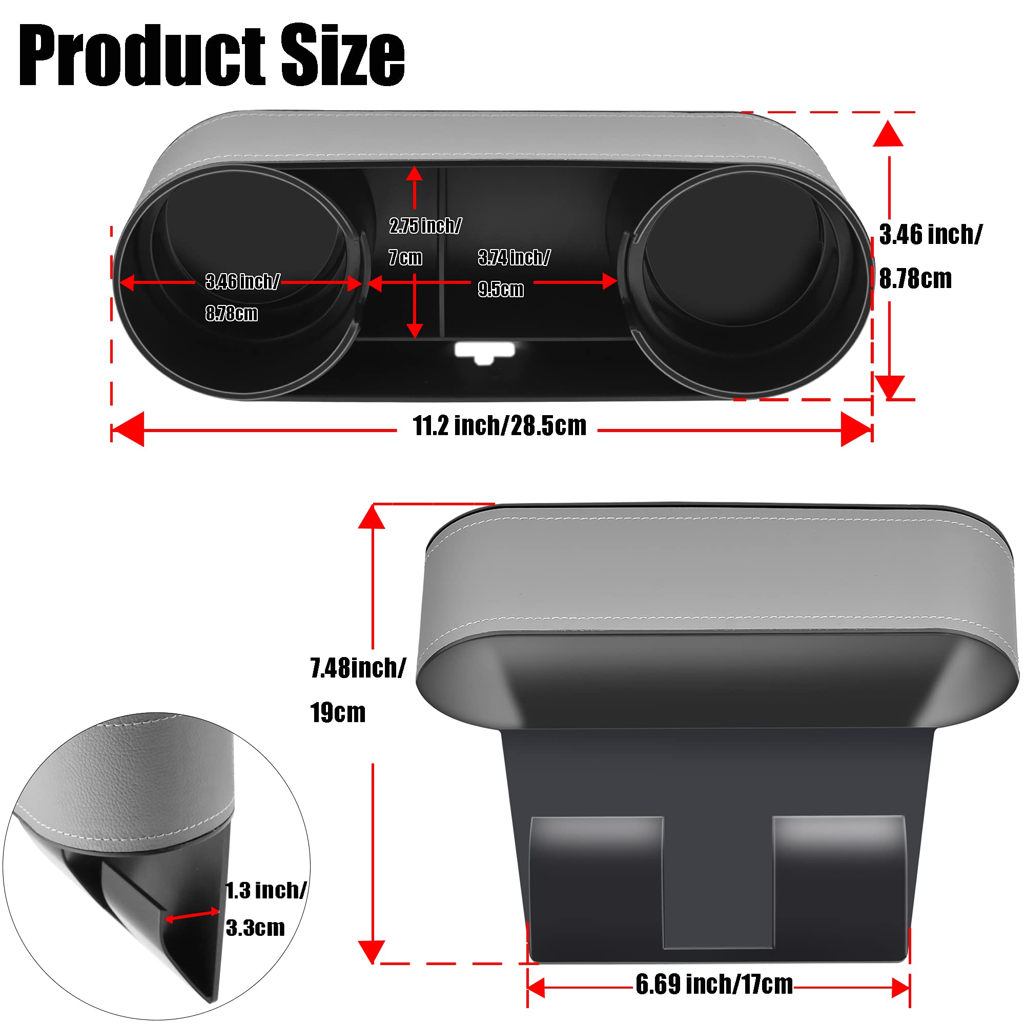 Iokone Coin Side Pocket Console Side Pocket Leather Cover Car Cup Holder Auto Front Seat Organizer Cell Mobile Phone Holder (Sli