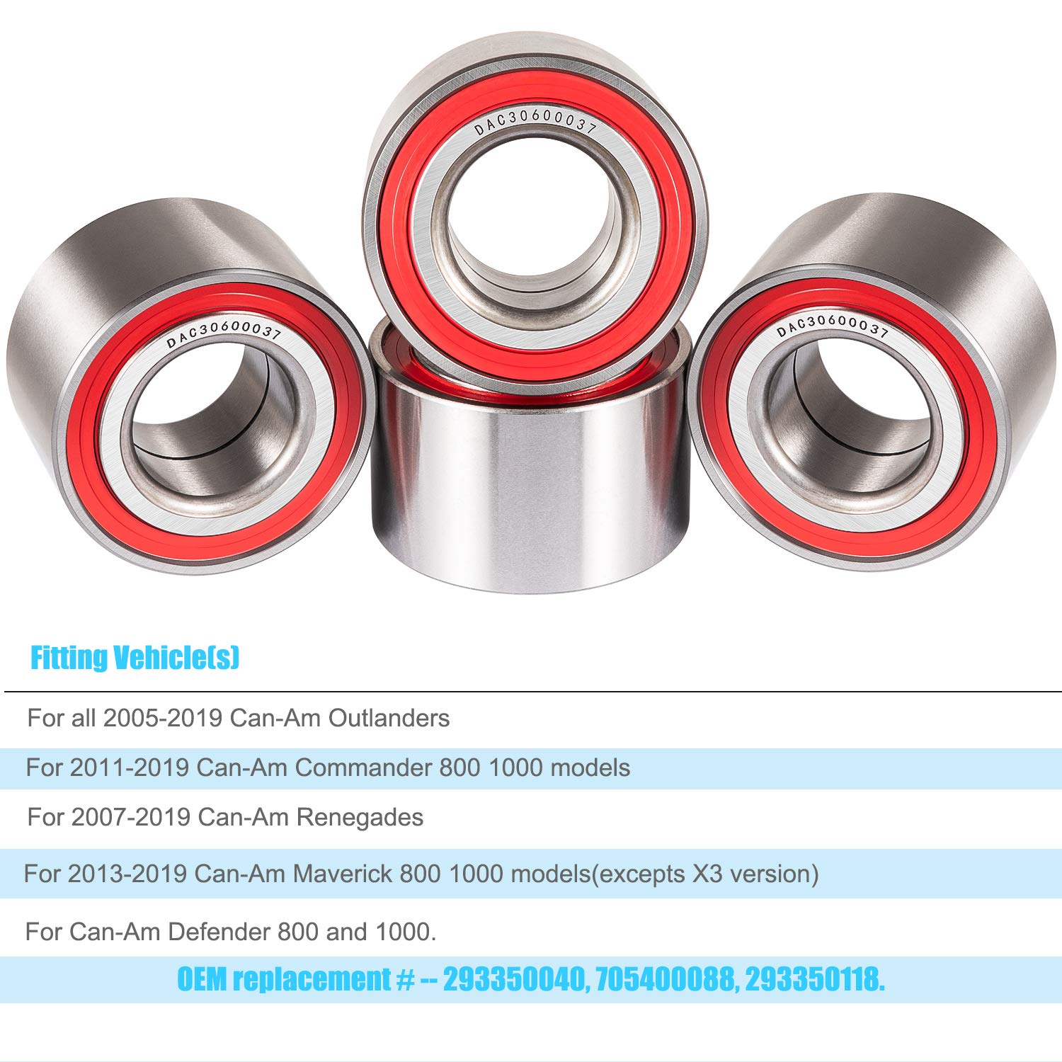 6Pcs Wheel Bearings Kit & Front Wheel Shaft Seal For Can-Am Defender/Commander/Maverick/Outlander/Renegade Replaces # 293350040, 705400088, 293350118, Seal 293250246