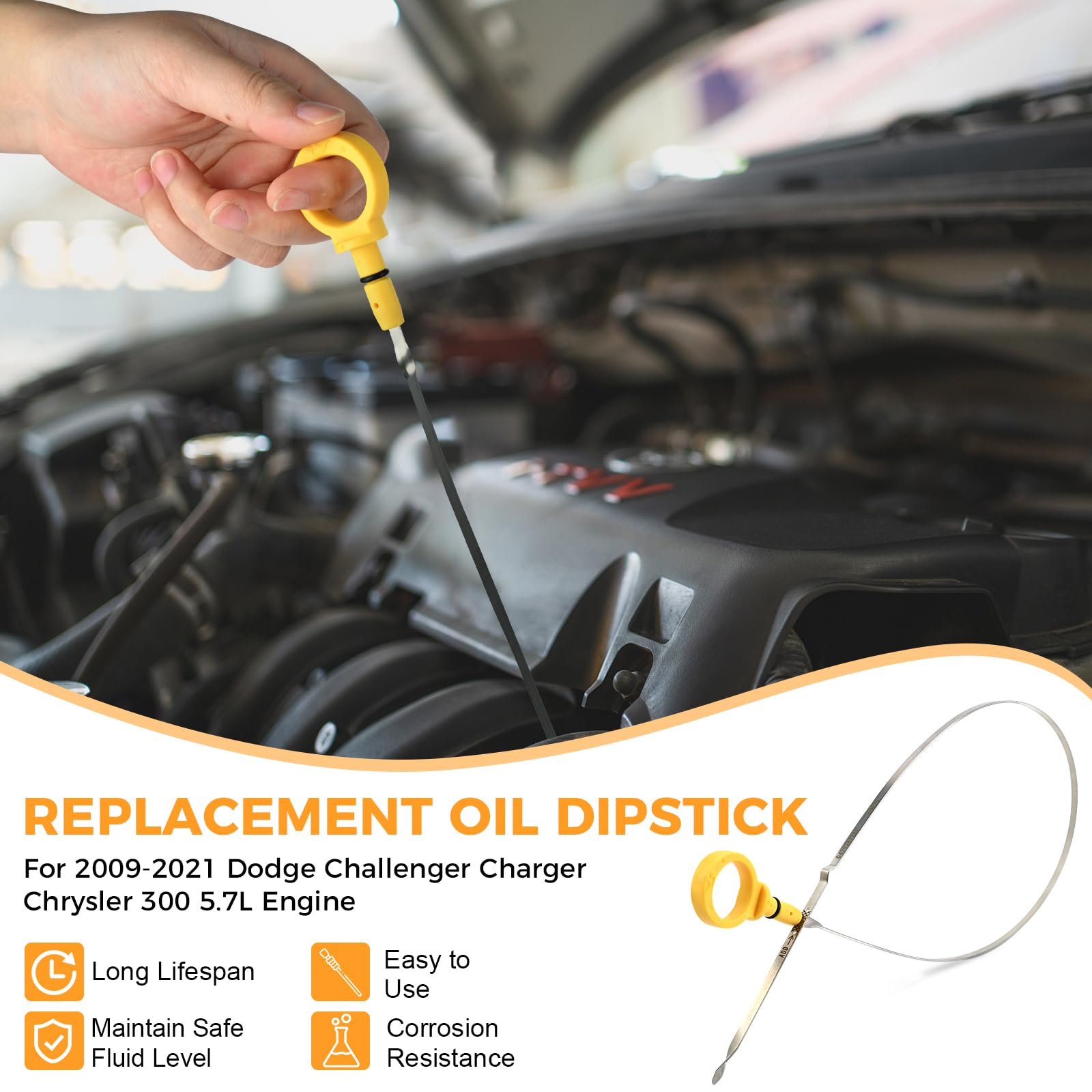 Oil Dipstick 5.7 For 2009-2021 Dodge Challenger Charger Chrysler 300 5.7L Hemi Engine Oil Level Dipstick Fluid Indicator Oil Sti
