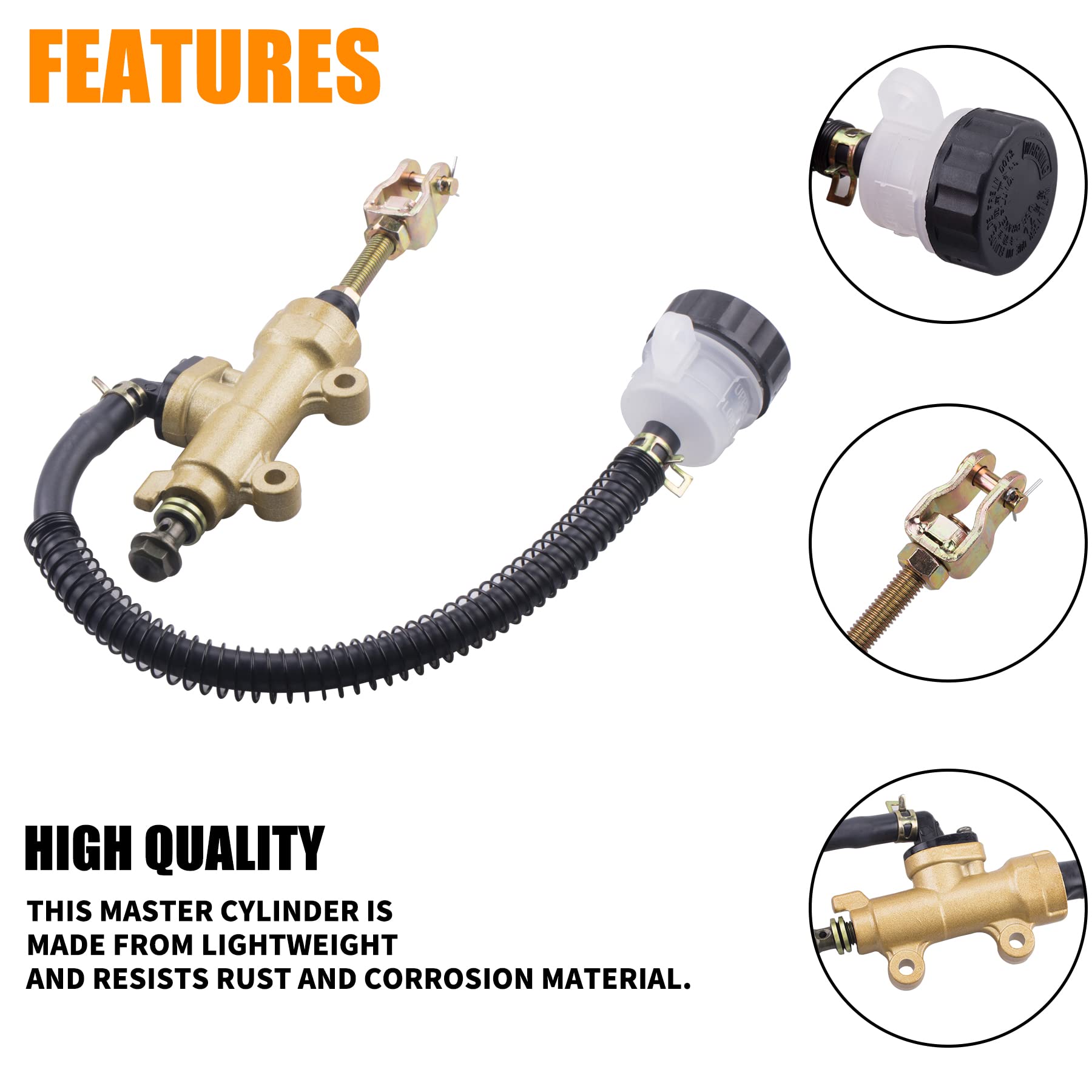 Mwmnun Universal Rear Brake Master Cylinder Compatible With 70Cc 90Cc 110Cc 125Cc Atv/Chinese Dirt Bike/Yerf Dog 150Cc Arctic Cat 700 Efi 2006 Roketa Taotao Yard Card 150Cc Go Karts(Gold)