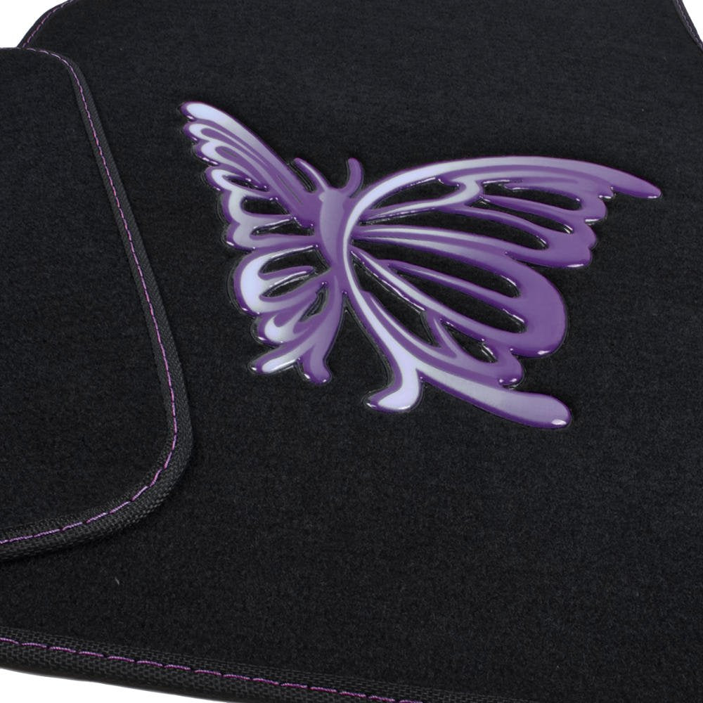 BDK Purple White Butterfly Design Carpet Car Floor Mats for Auto Van Truck SUV-4 Pieces Front & Rear Full Set with Rubber Backing-Universal Fit (MT-509-PP)