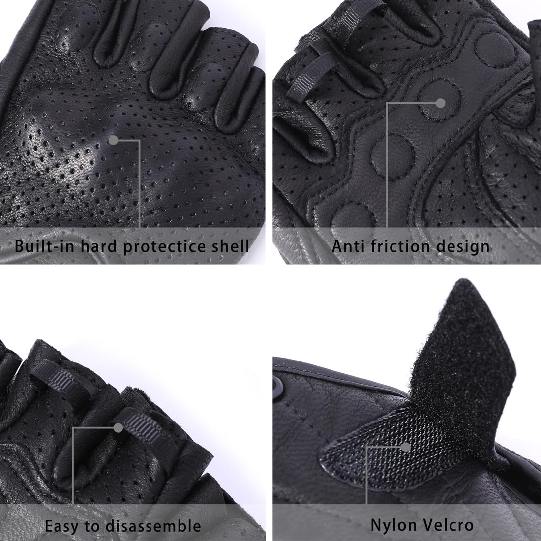 Harssidanzar Men's Motorcycle Gloves Leather Perforated Motorbike Riding Driving Gloves CM044US, Black, Size X-Small