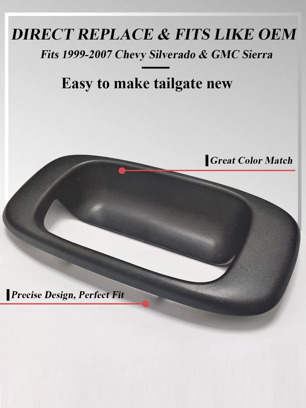Syoauto Tailgate Handle Bezel Trim Fits For 1999-2007 Chevy Silverado Gmc Sierra 1500 2500 3500 Black Textured Replaces# 15228539, 15228540, Gm1916102, Gm15046512