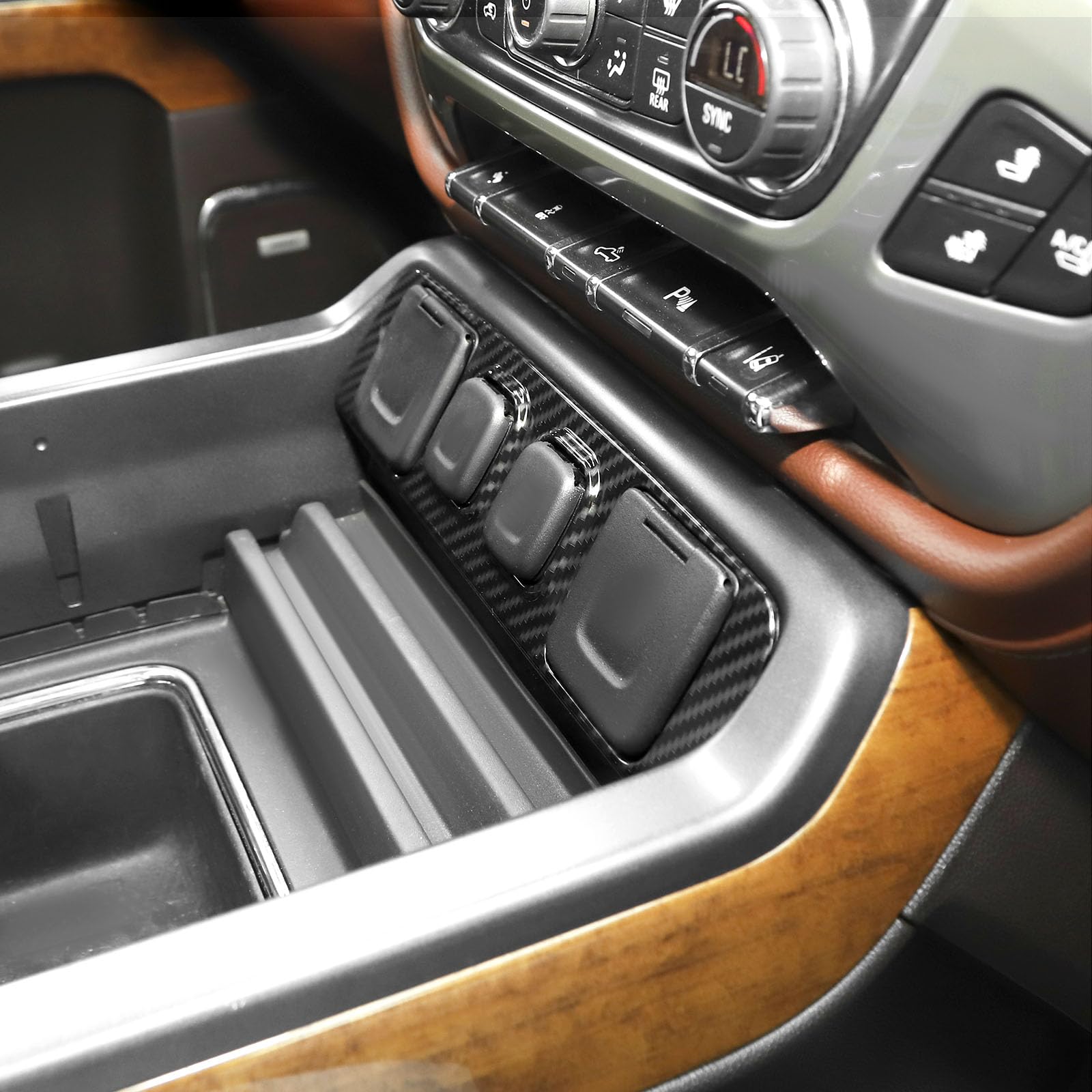 RT-TCZ Carbon Fiber Center Console Trim for Silverado/GMC Sierra 2014-2018, Black, ABS Plastic, Model Zhao-szzt08527