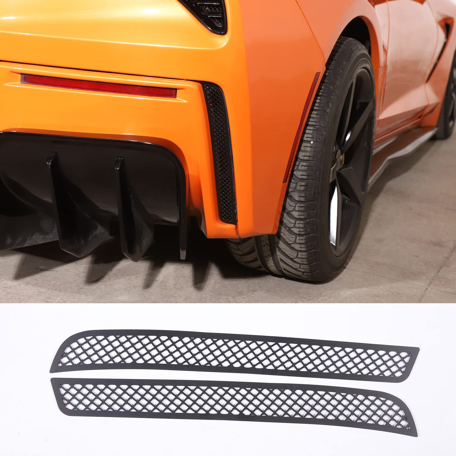 Rear Bumper Caliper Air Duct Vent Frame For Chevrolet Corvette C7 2014-2019, Car Back Bumper Air Intake Splitter Side Fender Spoiler Bezel Cover Trim Protector Accessories, Stainless Steel (Black)