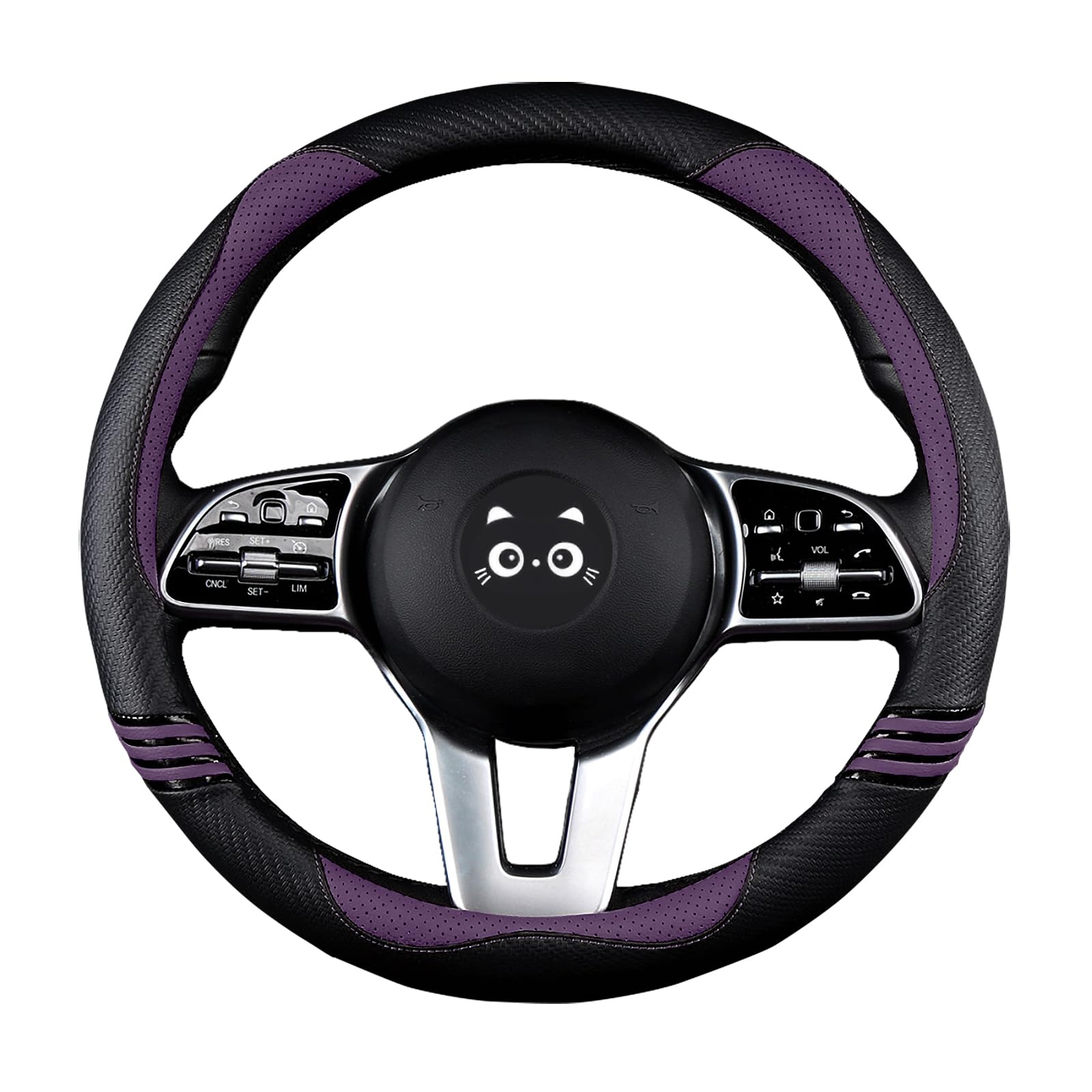 Iwantit Steering Wheel Covers with Leather and Anti-Slip Rubber Ring, Universal Fit 14.5-15 inches for Cars,SUV (Purple/Black)