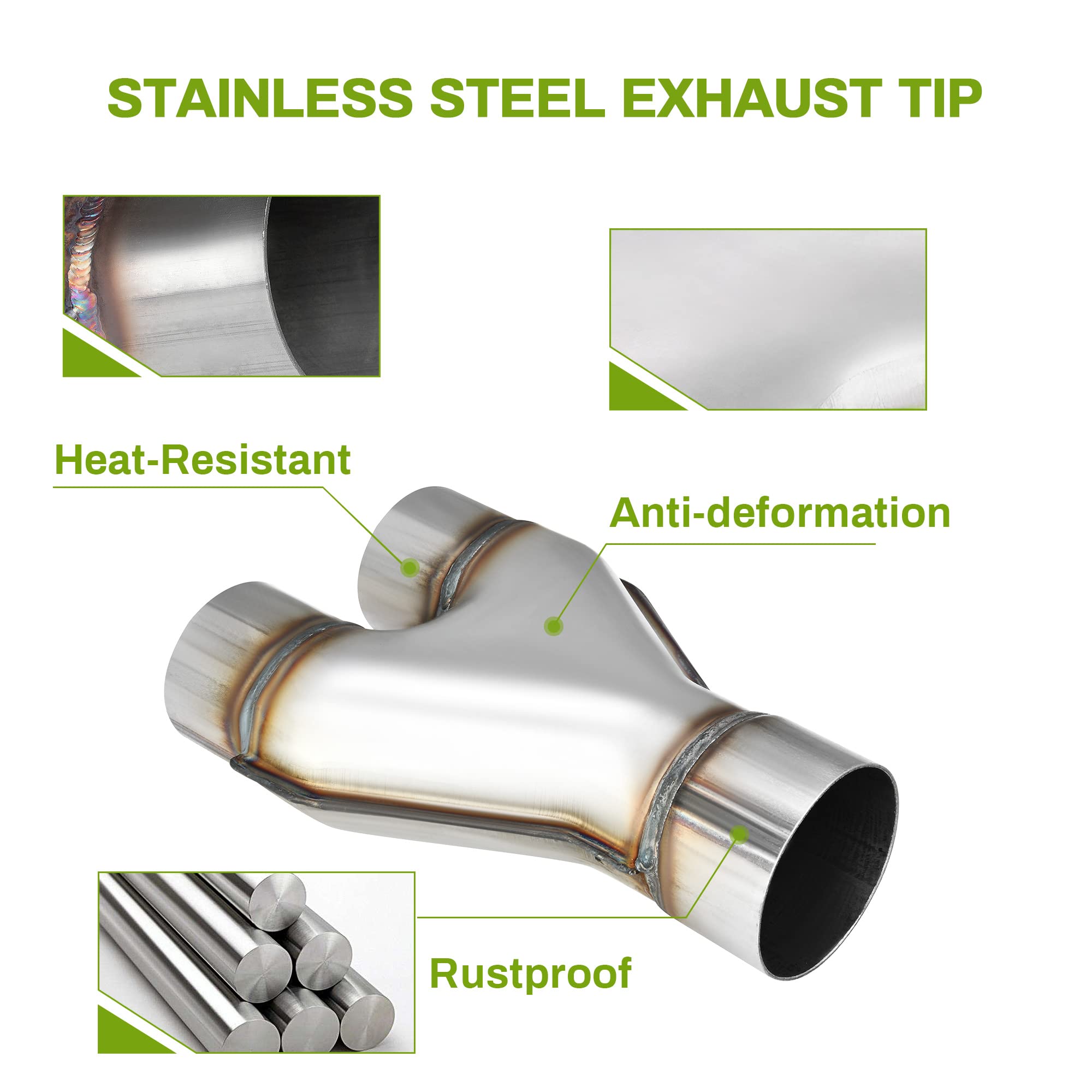 Autosaver88 Stainless Steel 3 Inch Exhaust Y Pipe, 3'' Single To 2.5'' Dual Exhaust Adapter Connector, 10'' Overall Length, Univ