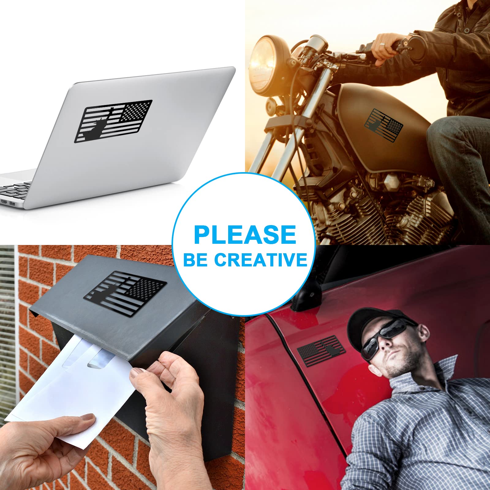 2 Pack 3D American Flag Sticker, 4Mm Thickness Acrylic Cut-Out Car Military Patriotic Emblem, Matte Black Bumper Stickers Decal