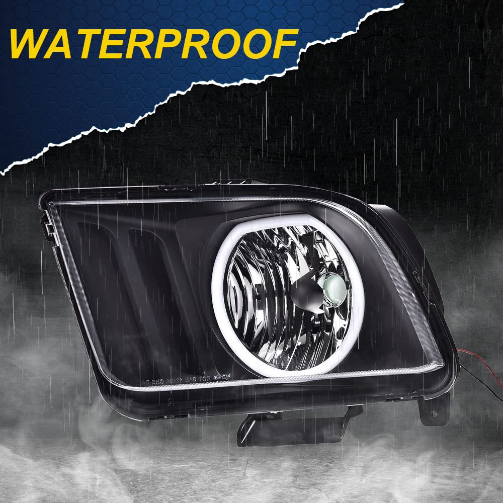 Cheda Led Drl Headlights Assembly Compatible With 2005-2009 Ford Mustang S197 Black Housing Headlight Replacement Head Lamps Pai