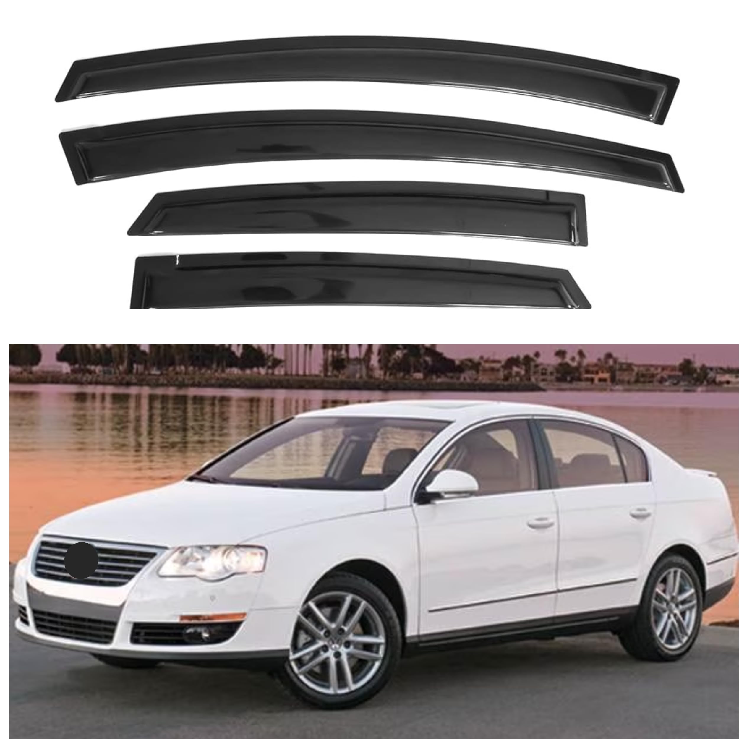 Ig Window Visor For Volkswagen (Vw) Passat Volkswagen (Vw) Passat 2006-2010, Rain Guard Tape-On Extra Durable Wind Sun Side Vent