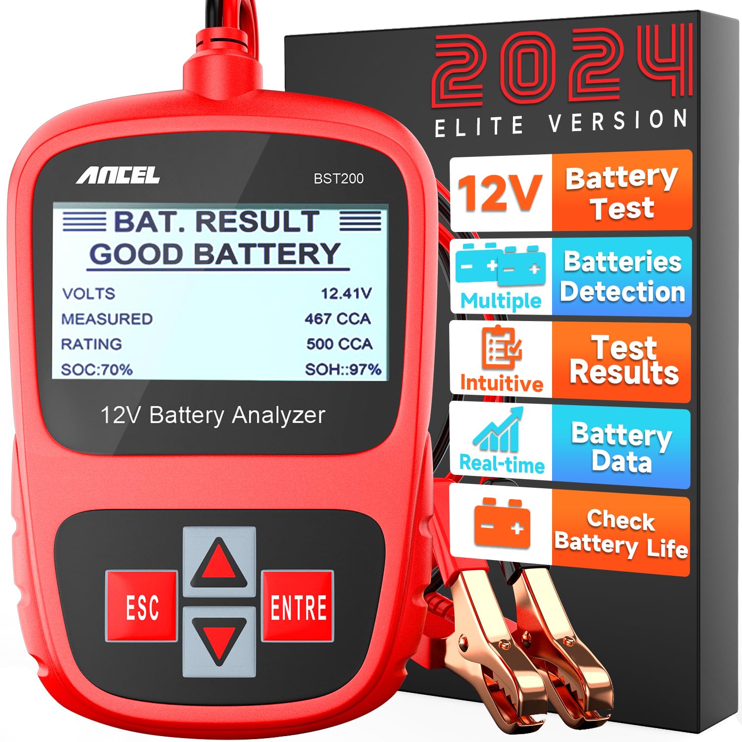 ANCEL BST200 Car Battery Tester 12V 100-1100 CCA Automotive Bad Cell Load Test Tool Digital Analyzer Tester for Car Truck Motorc