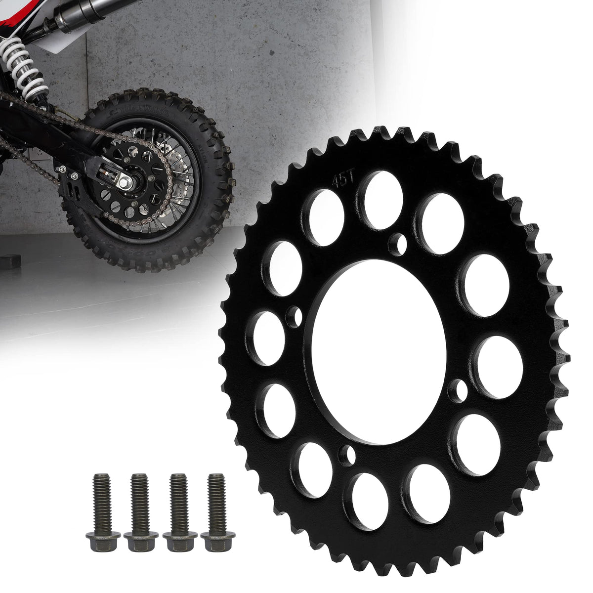Rutu 420 Chain Sprocket Rear Sprocket 45 Tooth 76Mm For Chinese 50 70 90 110 125 140Cc 150 160 170 Cc Apollo Rfz Crf50 Xr50 Sdg Imr Ssr Ycf Kayo Thumpstar Coolster Pit Dirt Motor Bike Motorcycle