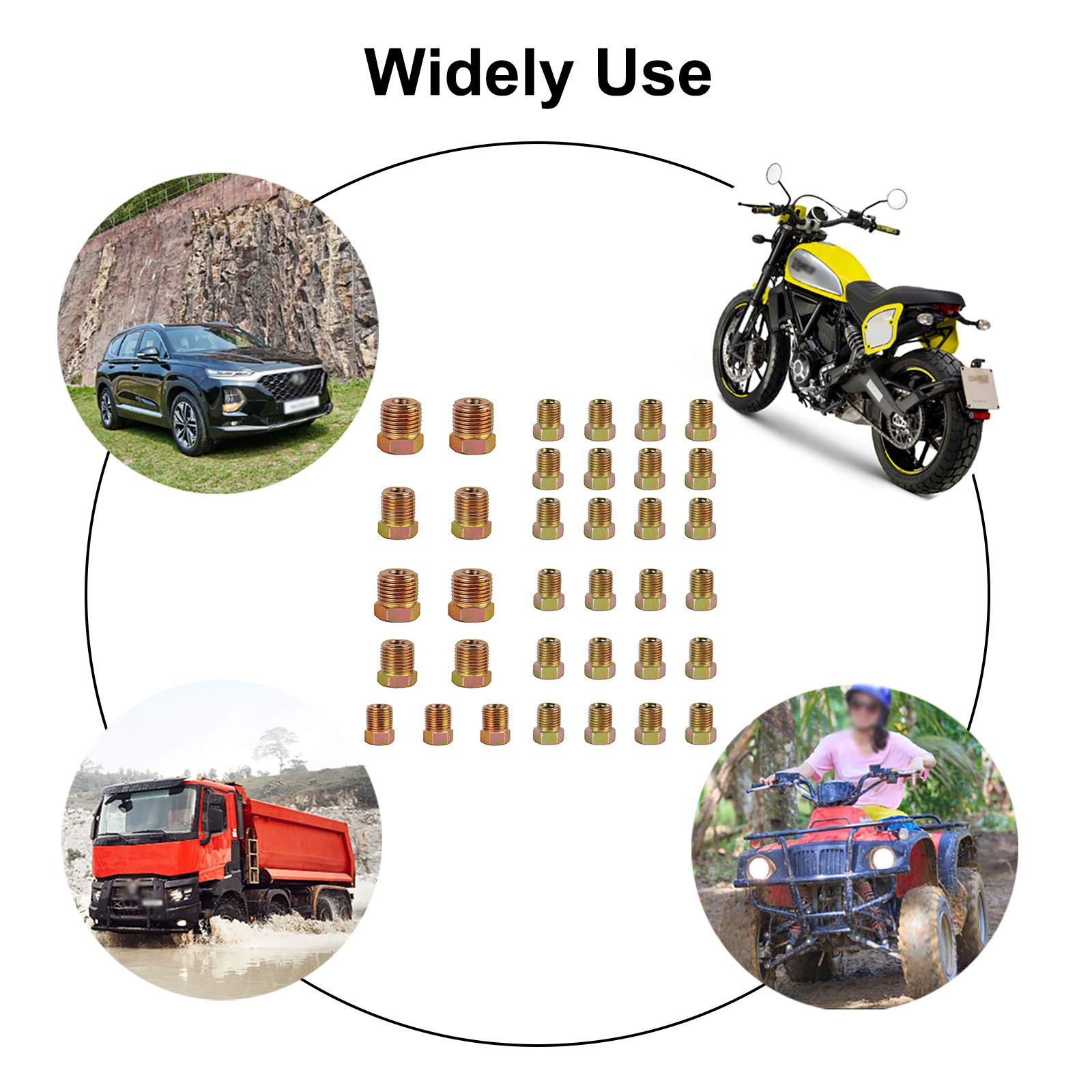 Muhize Brake Line Fitting Kit, 35 Pcs Brake Line Nuts Assortment For Inverted Flares On 3/16' (19 Fittings) And 1/4' (16 Fittings) Brake Line Tube