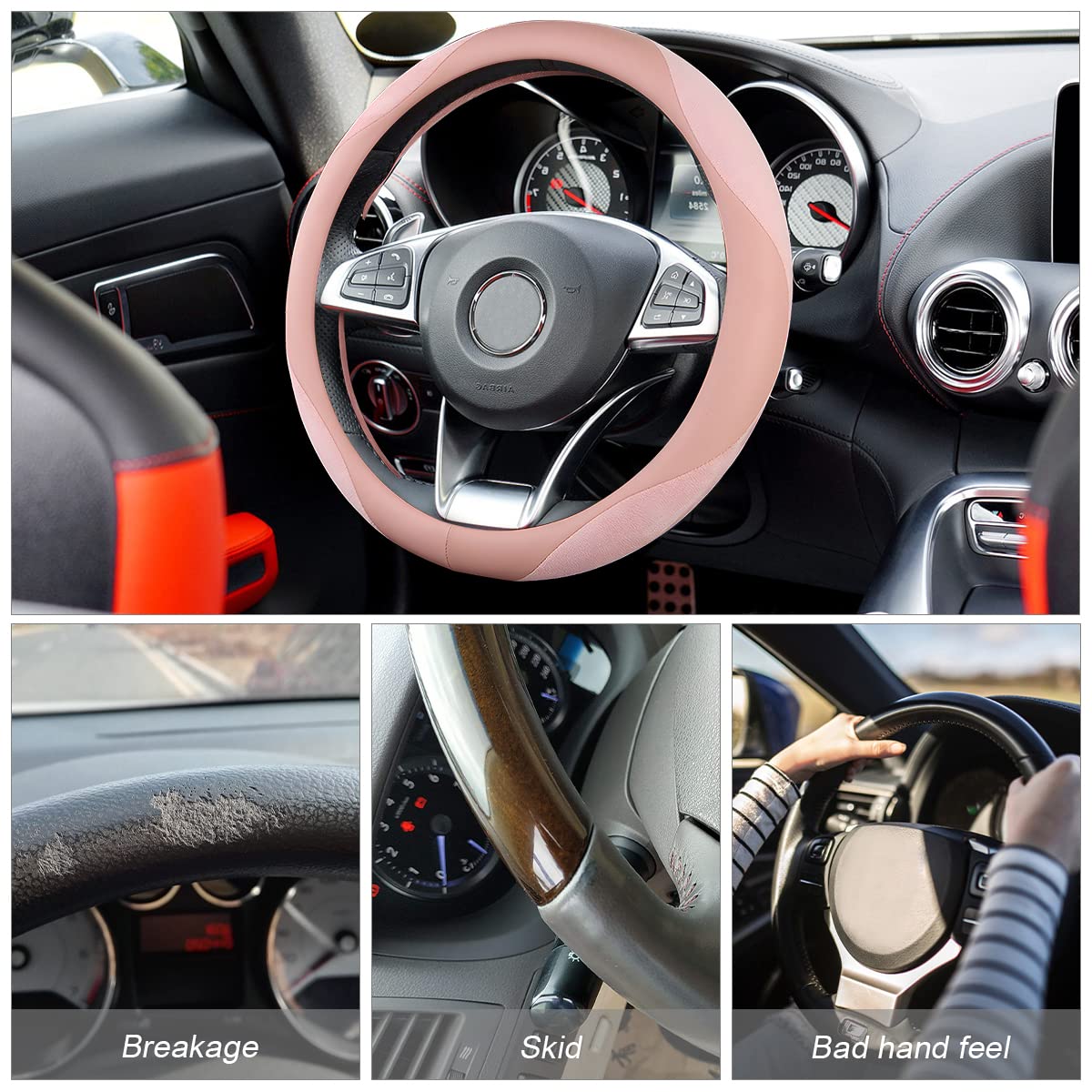 Steering Wheel Cover For Women And Men, Carbon Fiber Plush Steering Wheel Cover Soft Anti-Slip Comforting, Universal 15 Inches S