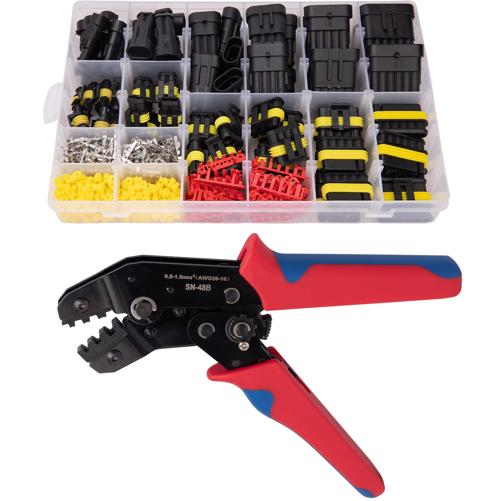 708Pcs Waterproof Electrical Wire Connector Terminals Plug Kit 1/2/3/4/5/6 Male&Female Pin Automotive Wire Connectors Kit with W