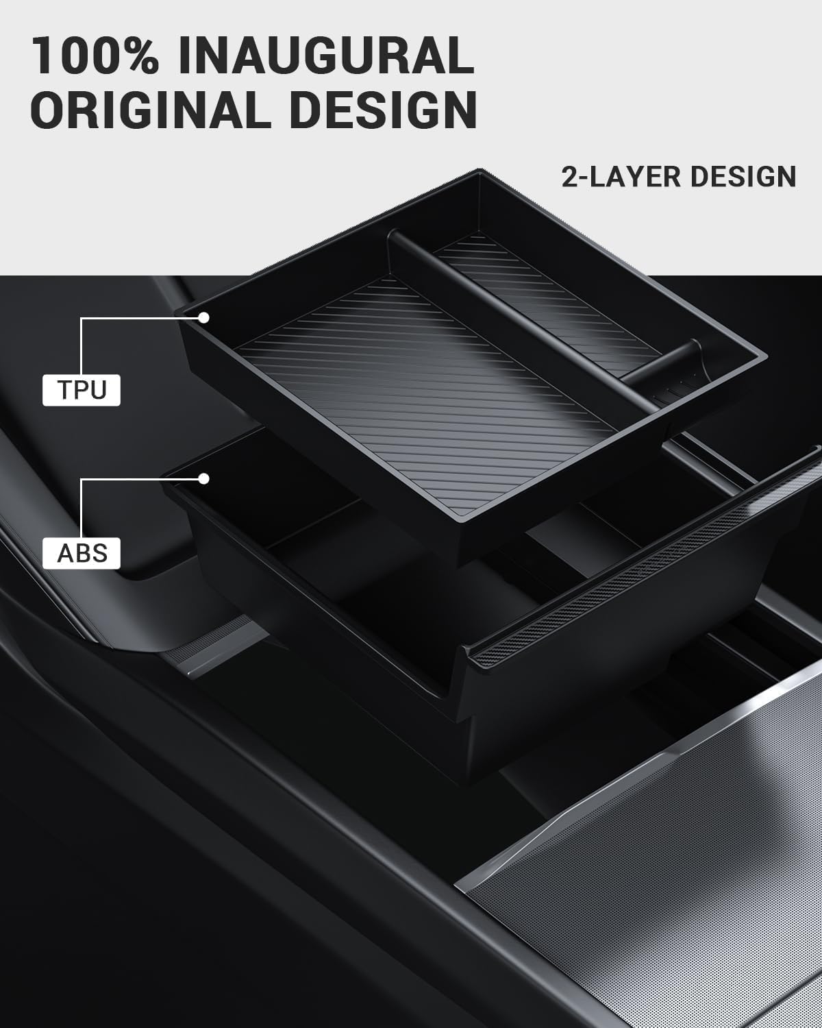Basenor Center Console Organizer Tray (Carbon Edition) Compatible With Tesla Model 3 Highland 2024 2025 Tesla Model Y 2025 Refre