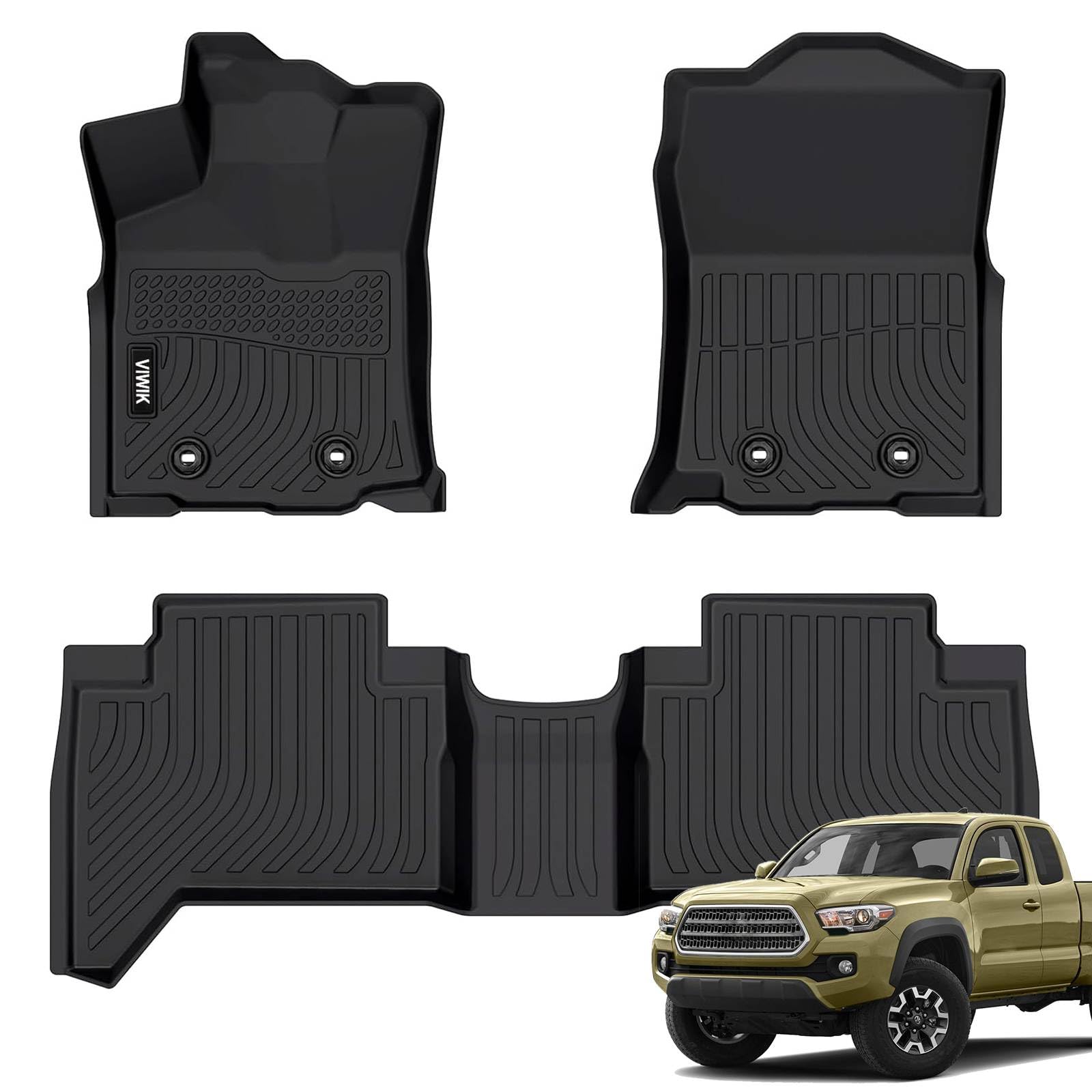 Viwik Floor Mats For Toyota Tacoma 2018 2019 2020 2022 2023 (Only For Double Cab), Automotive All Weather Custom Fit Tpe Floor L