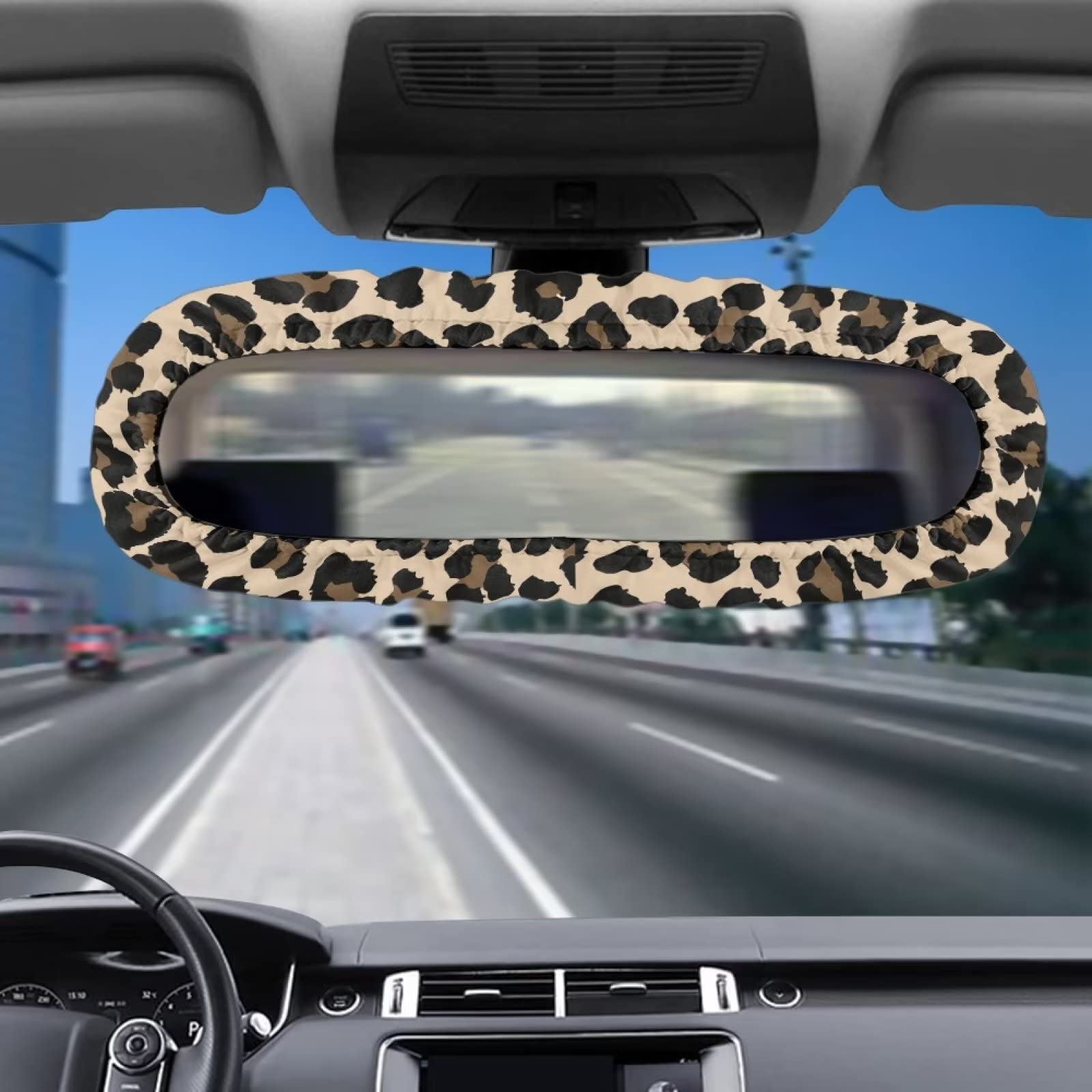 Huisefor Brown Leopard Car Stretchy Rearview Mirror Cover, Dustproof Auto Rear View Mirror Protector Car Interior Accessories Or