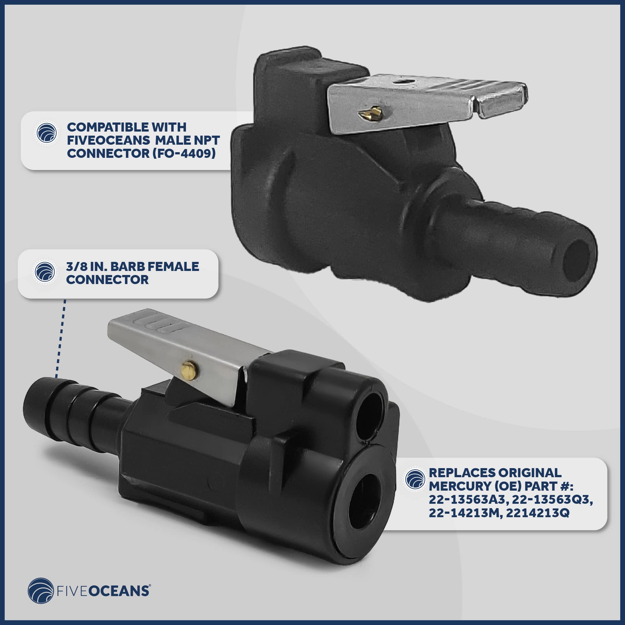 Five Oceans 3/8-Inch Barb Female Fuel Line Quick Connector For Yamaha/Mercury Outboard Connections And Mercury Fuel Tank Side, R