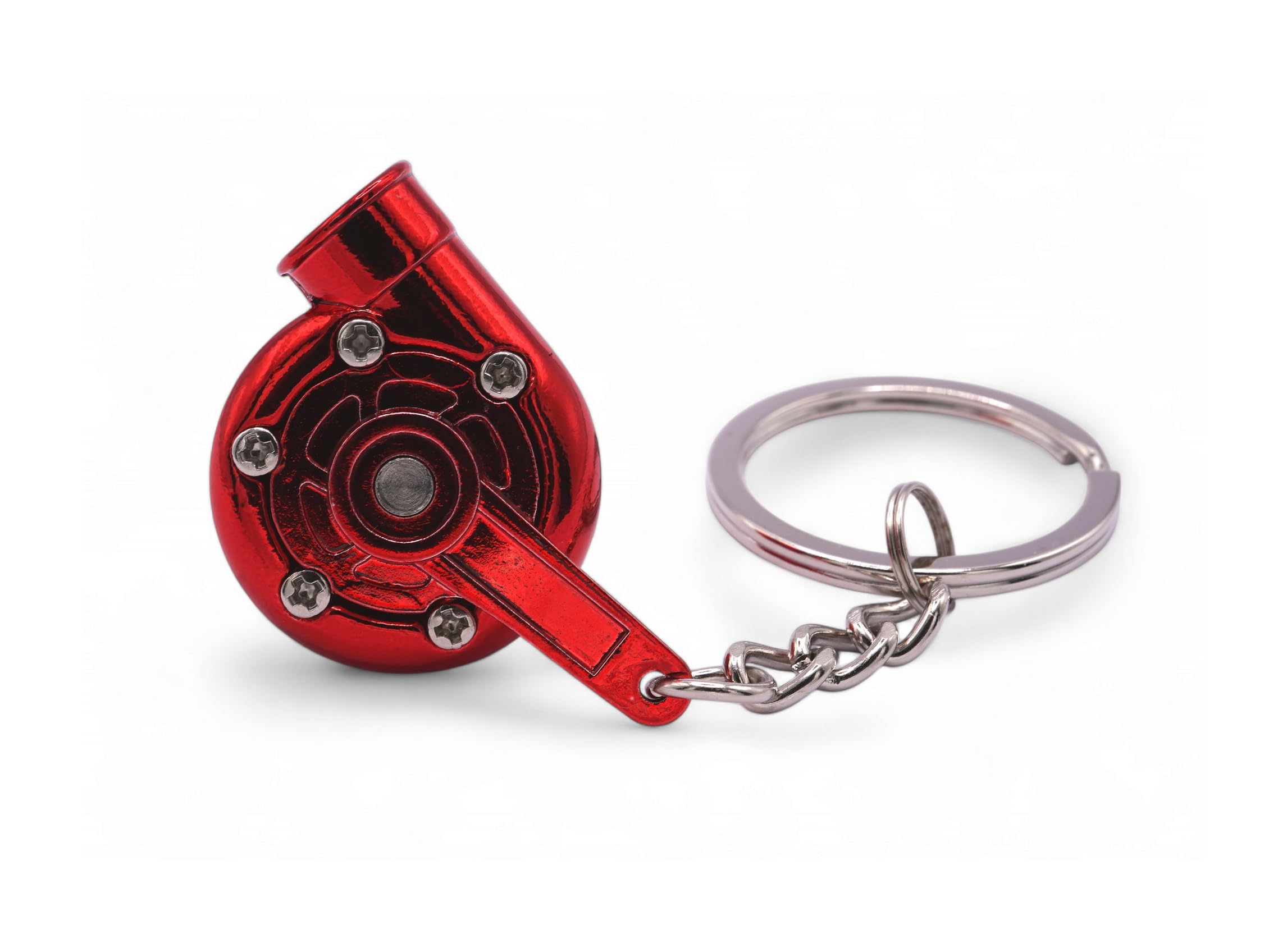 Gt//Rotors Turbo Keychain Metal Spinning Turbocharger Automotive Mini Car Part Keychain Key Ring (Red Chrome Turbo)