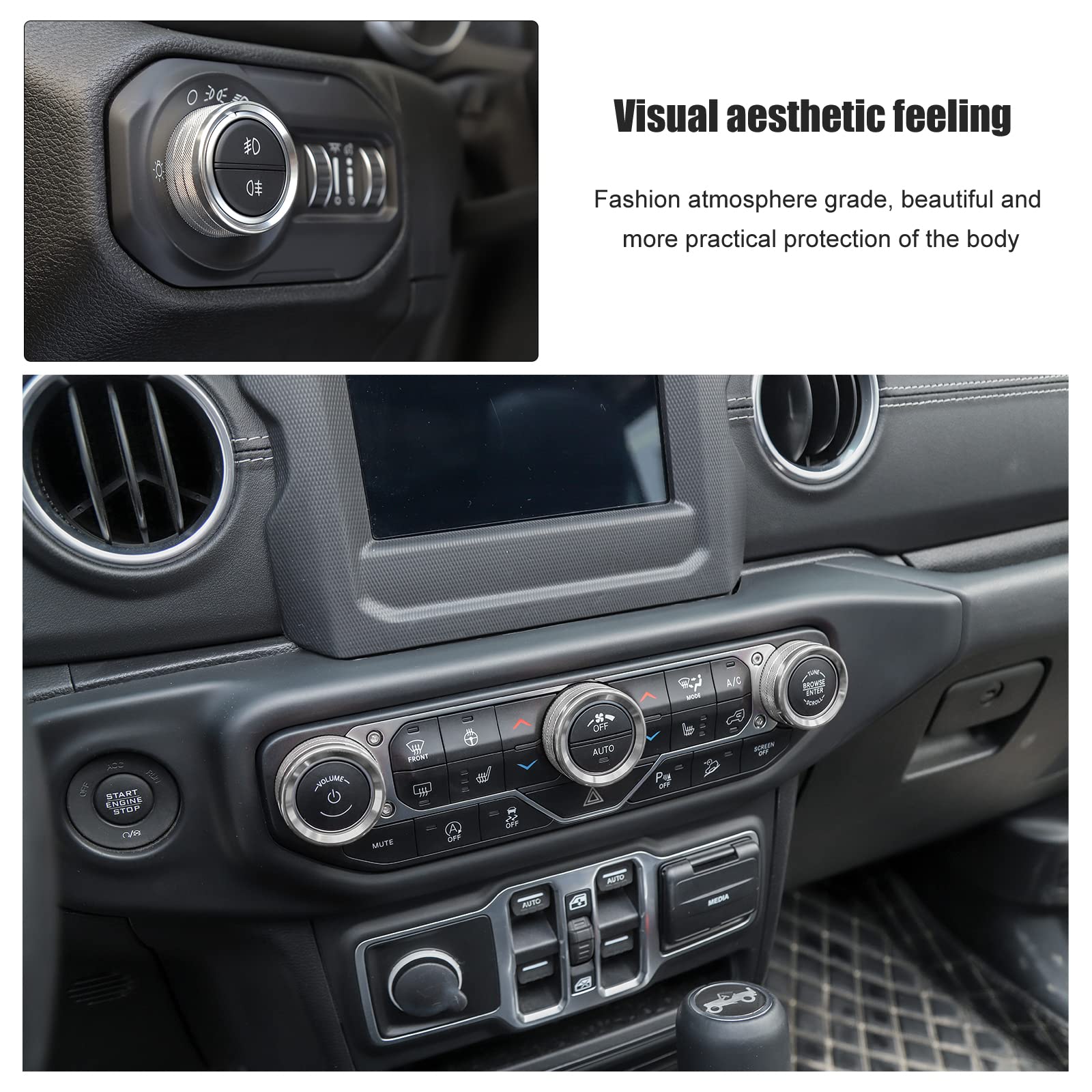 Voodonala Air Conditioner Headlight Switch Knob Trim For 2018-2021 Jeep Wrangler Jl Jlu Gladiator Jt,Aluminum Alloy 4Pcs(Only Fit Thin Silver)…