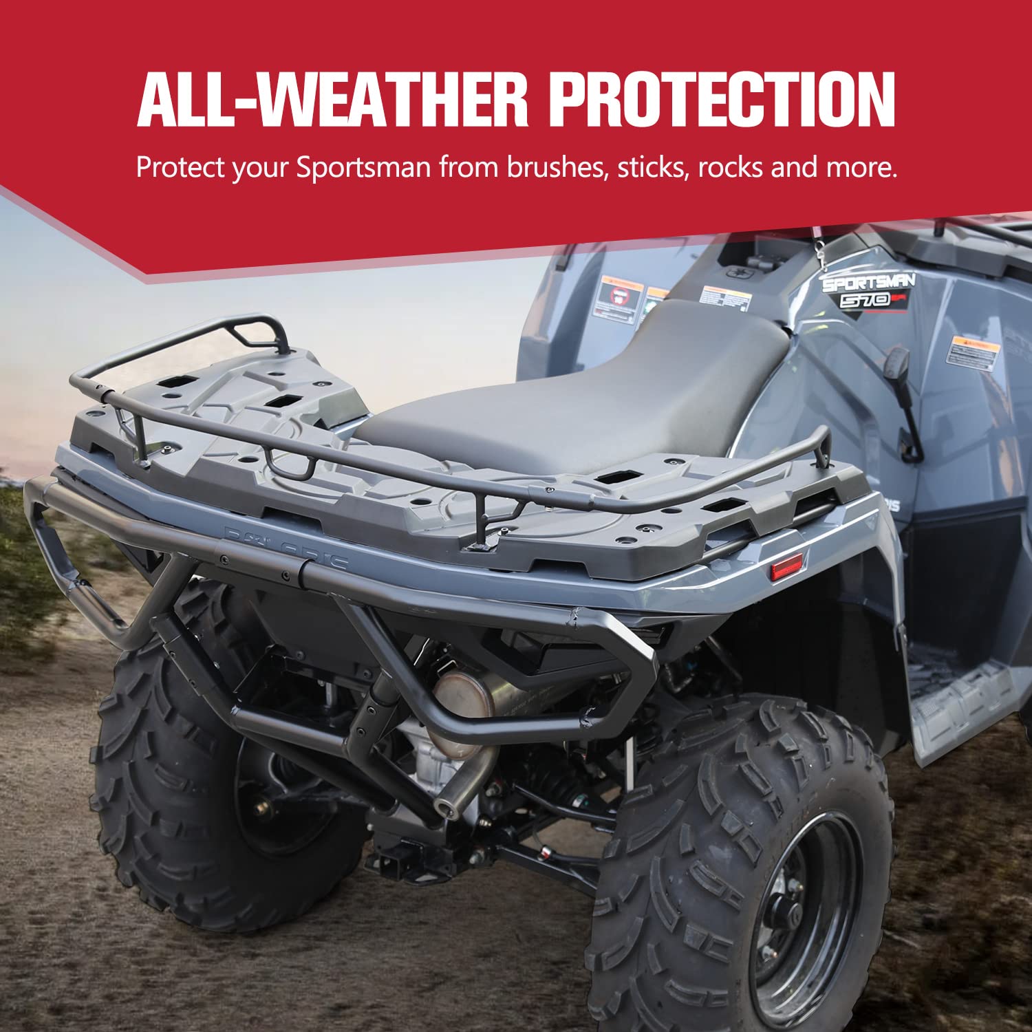 A & UTV PRO Rear Rack Extender for Polaris Sportsman 570 450 H.O. 2021 2022 2023 2024, Heavy Duty Steel ATV Back Luggage Rack Ex