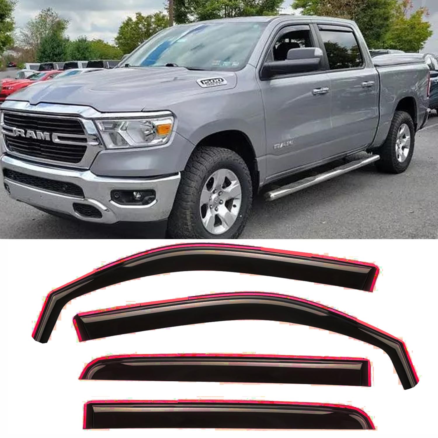 In-Channel Window Deflectors For Dodge Ram 1500 2019-2025 Crew Cab, Rain Guards Window Visors Vent Deflector Sun Shade, Truck Ac