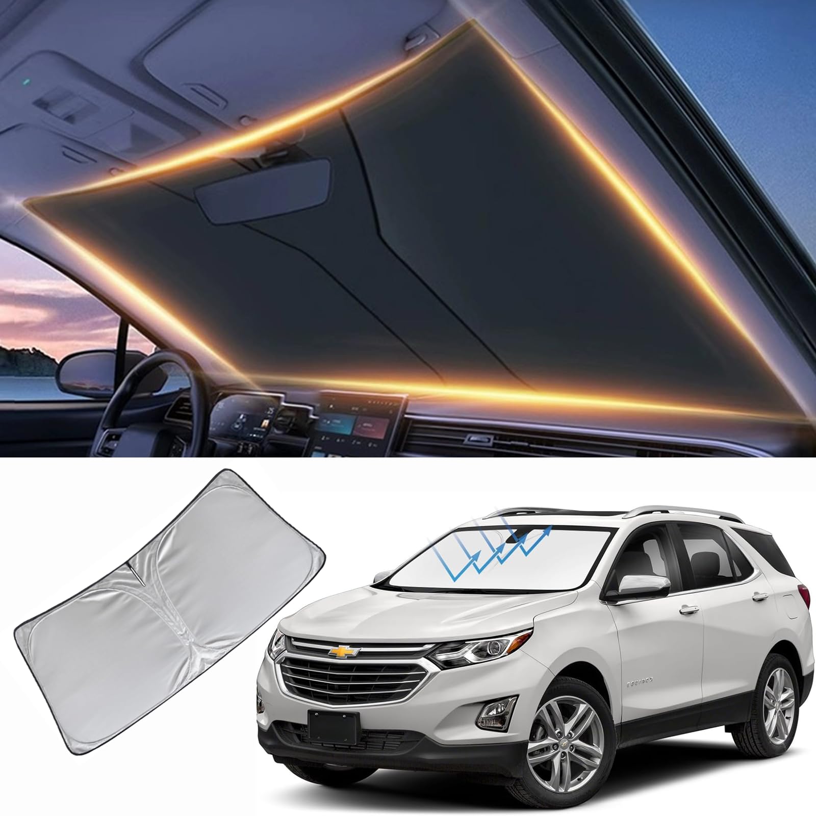 Windshield Sun Shade For Chevy/Chevrolet Equinox Front Window Shades Cover For 2010-2024 Equniox Windshield Sun Visor Protector