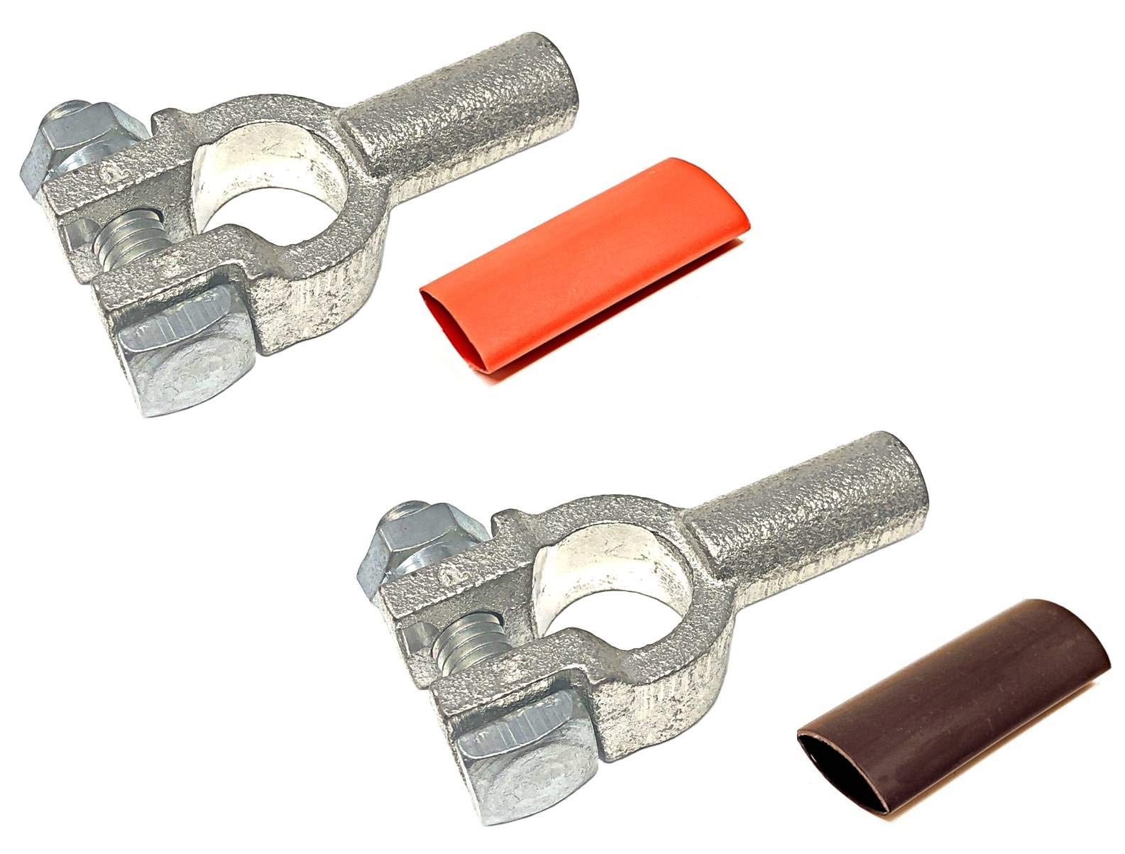 2 Gauge 1 Pair Positive And Negative (+/-) Pure Copper Top Post Battery Cable Ends Terminal Connectors + Dual Wall Adhesive Heat