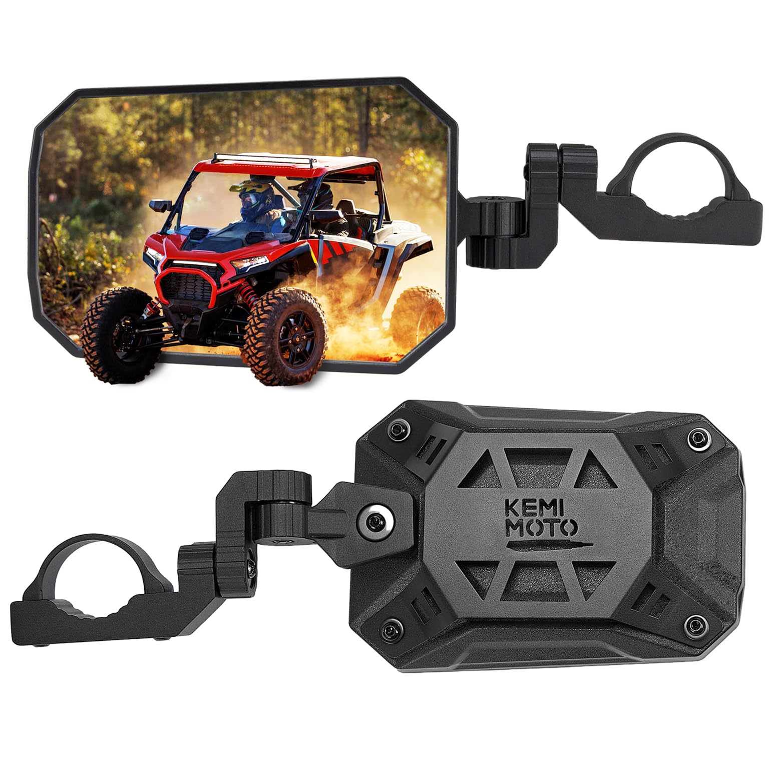 KEMIMOTO UTV Side Mirrors, One Mirror Two Purposes 8 x 5.3 Wide View for 1.65-2 inch Roll bar Compatible with Polaris RZR/Can Am
