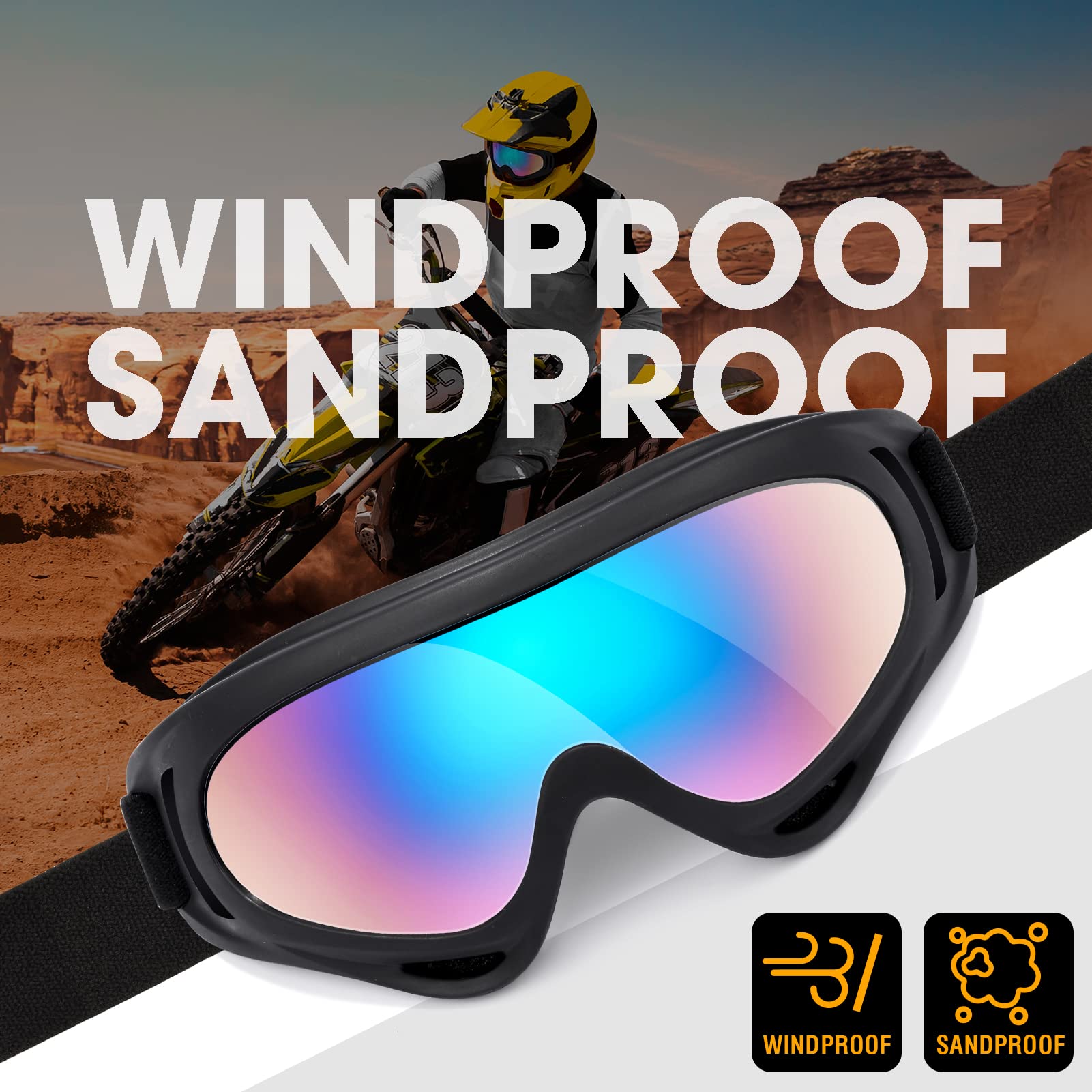 Mambaout Kids Dirt Bike Goggles - 2-Pack Off-Road Racing Goggles For Boys & Girls