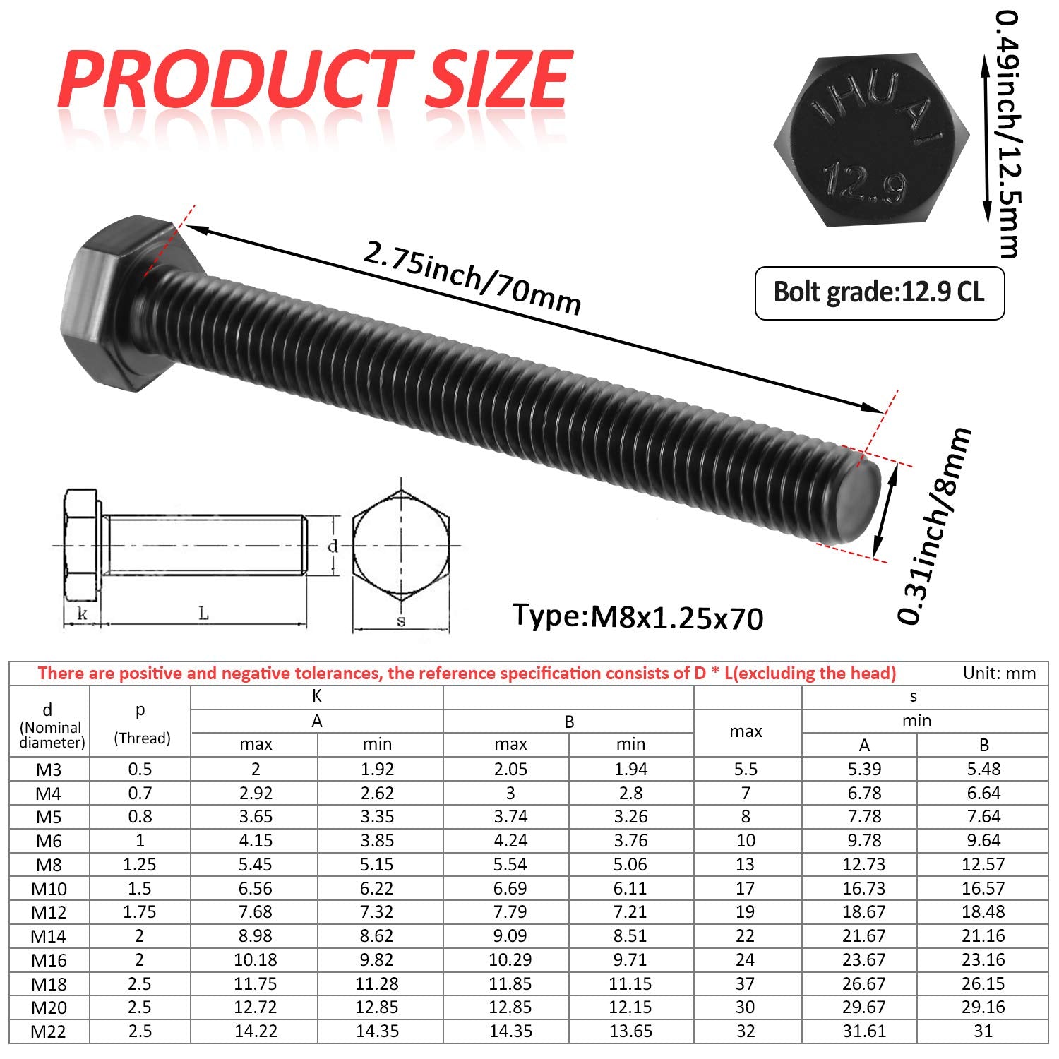 4 Pieces M8 8mm Secondary Clutch Spreader Belt Change Removal Tool for Can-am ATV's and SXS's Bolt M8 x 1.25 x 70, 12.9 CL, Pre
