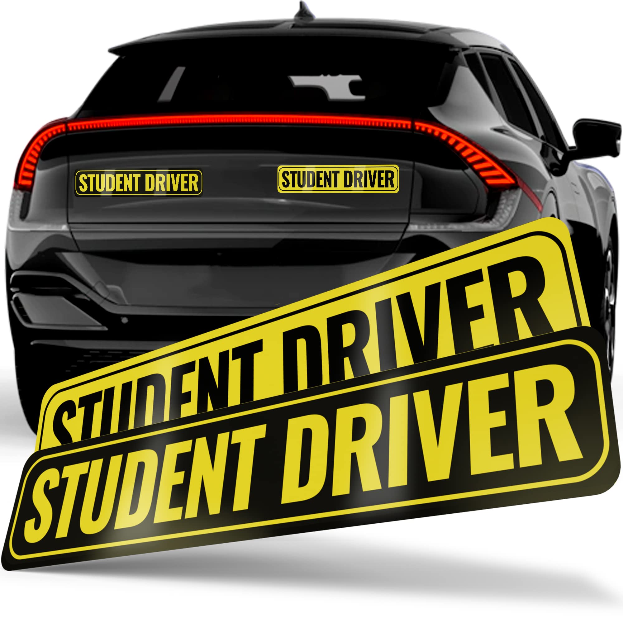 Adheisign Student Driver Magnet | Removable & Reflective New Driver Sticker Decal For Car | Extra-Long Strong Adhesive Magnet W/ Bold Visible Letters (2-Pack) (Yellow & Black), Twin Xl
