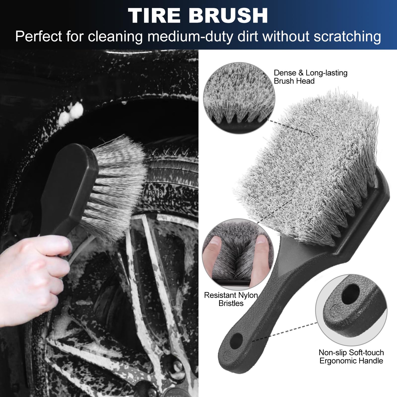 Car Wheel & Tire Brush Set, Wheel Cleaner Brush, Soft & Stiff Bristle Cleaning Brush, Wheel Brushes for Cleaning Wheels, Rim Bru