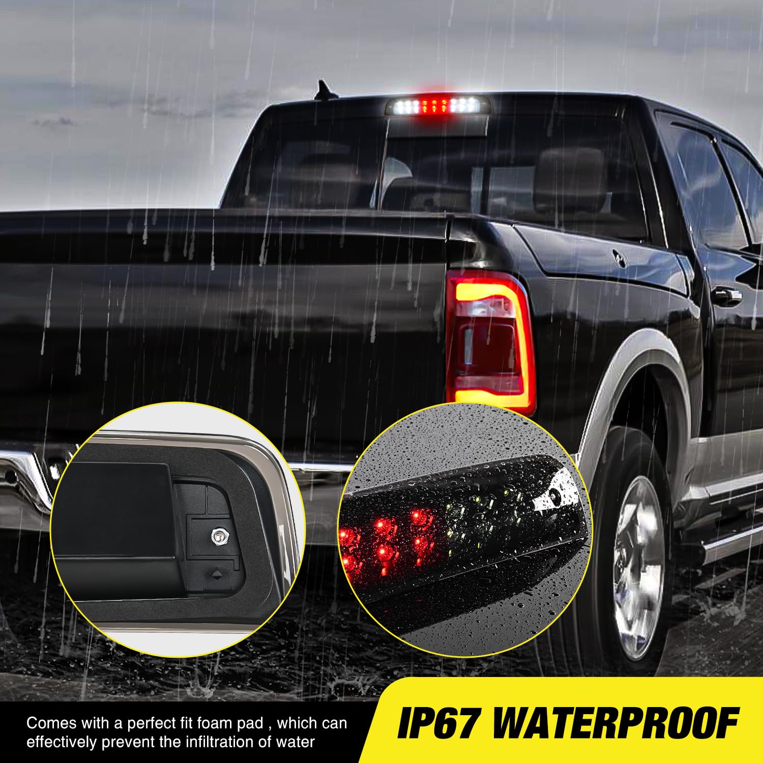 Nilight LED Third Brake Light for 2009-2017 Dodge Ram 1500/2500, Smoked Lens, ABS Material, Model NA913