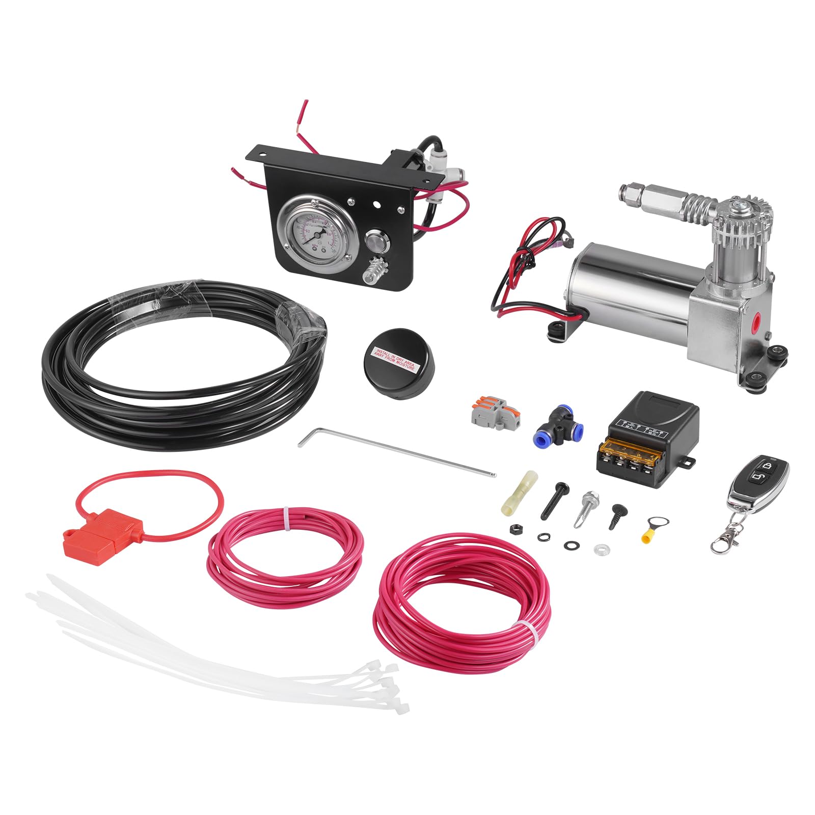 VEVOR Air Shock Controller Kit, 12V 100PSI On Board Air Compressor System, Air Ride Suspension Compressor Kit with Single Path S