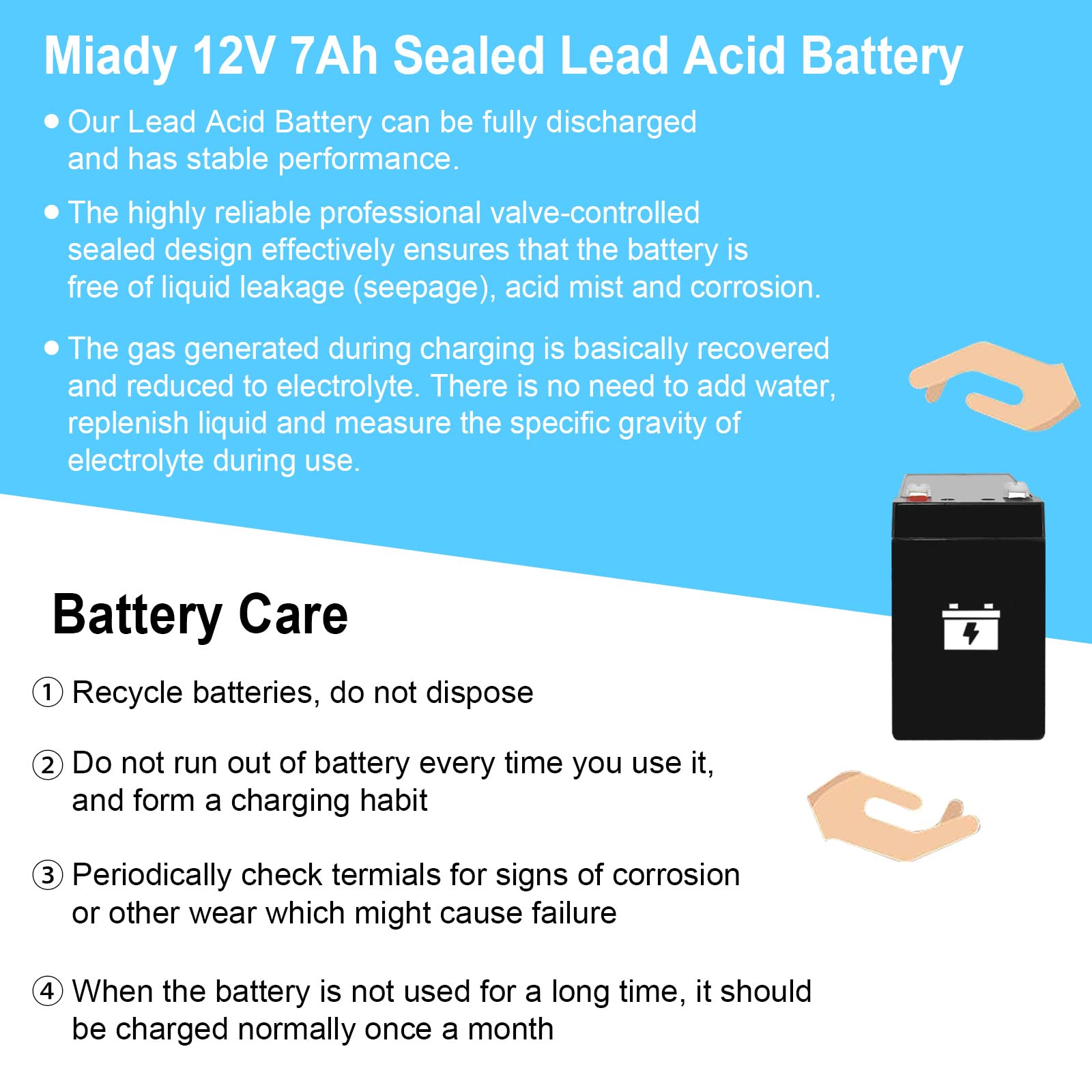 Miady 12V 7Ah Rechargeable Sealed Lead Acid Battery(2 Pack)