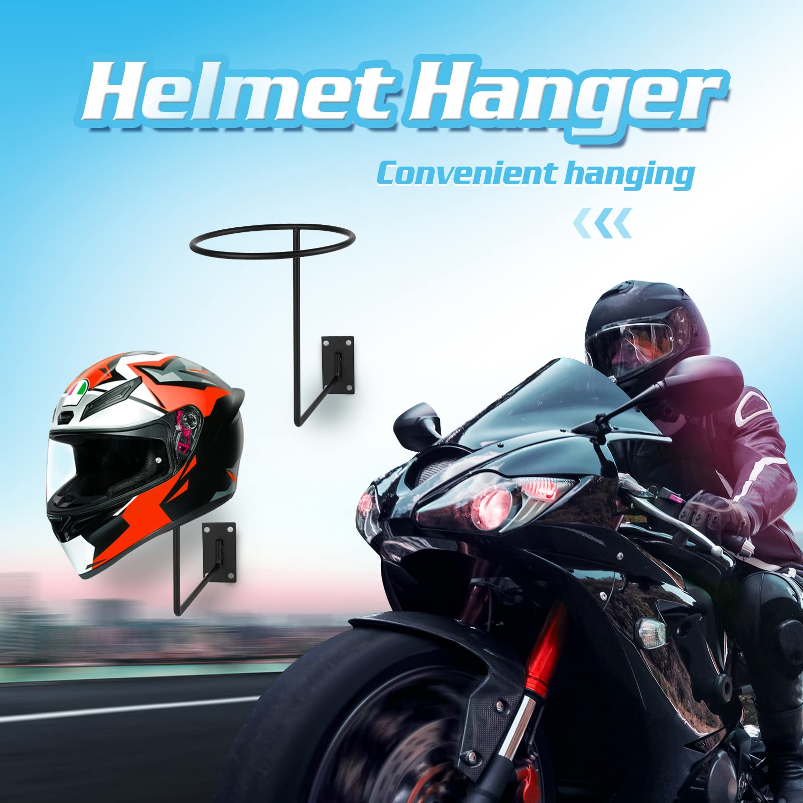 Mannifen Pei Motorcycle Accessories Helmet Holder Jacket Hanger Wall Mounted Multifunctional Rack (Black 6Pc)